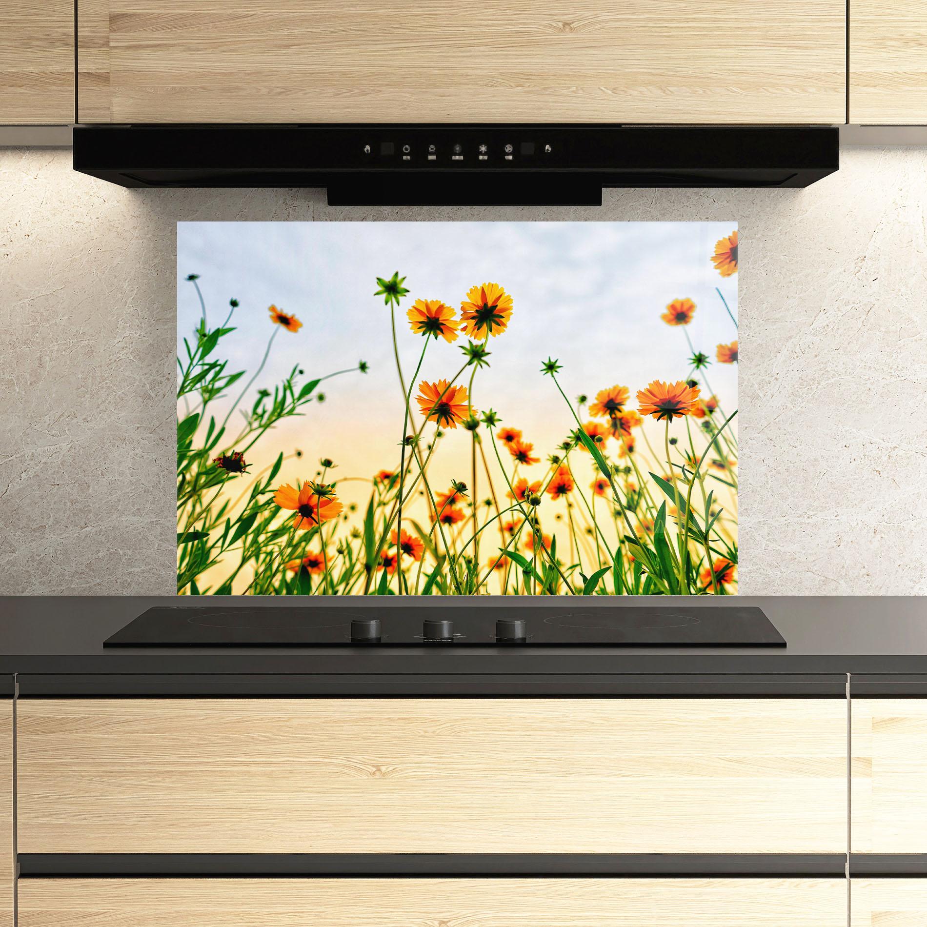 Стъклен панел за кухня Orange Wild Flowers mockup 3