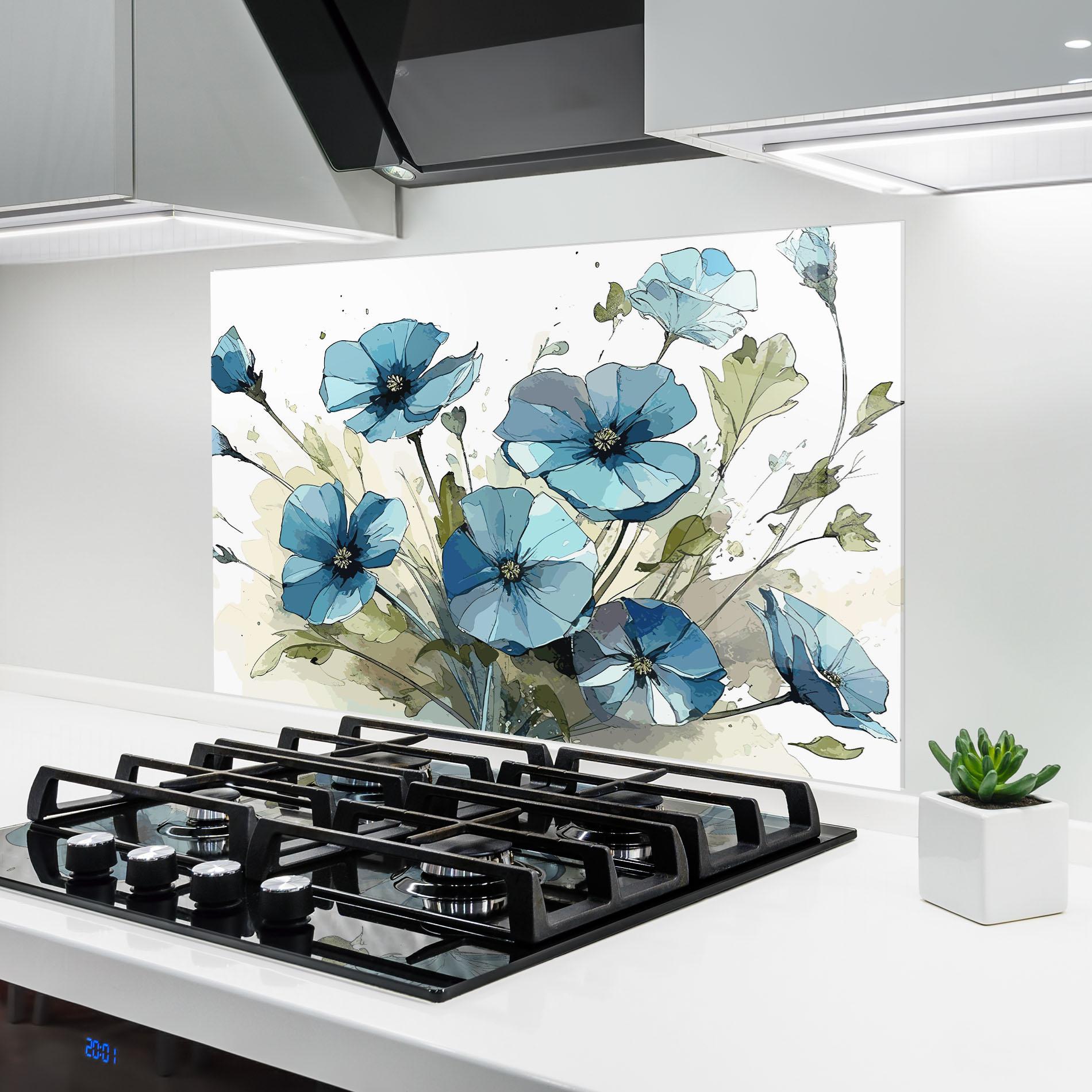 Стъклен панел за кухня Blue Wild Plant mockup 6