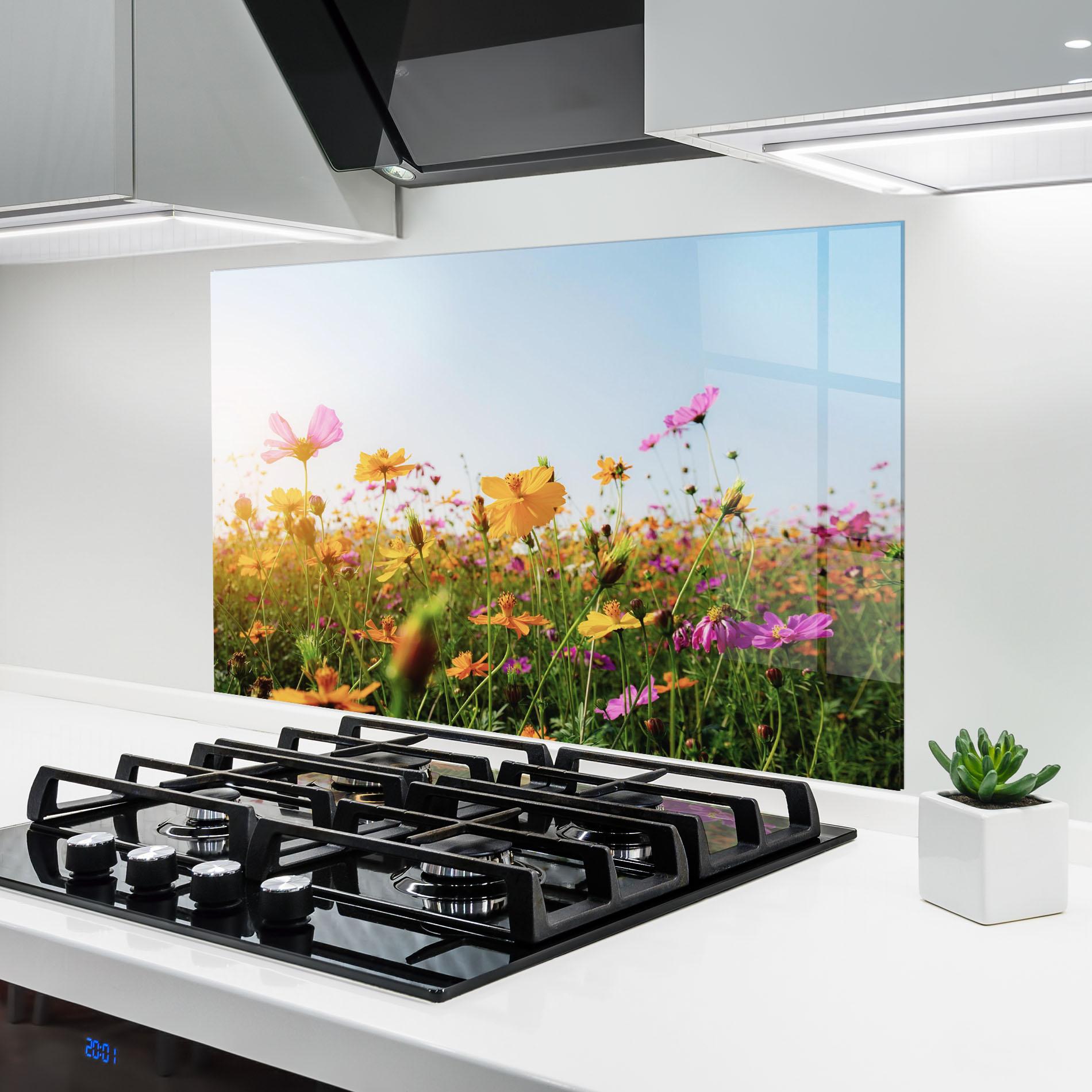 Стъклен панел за кухня Cosmos Field Sunset mockup 6