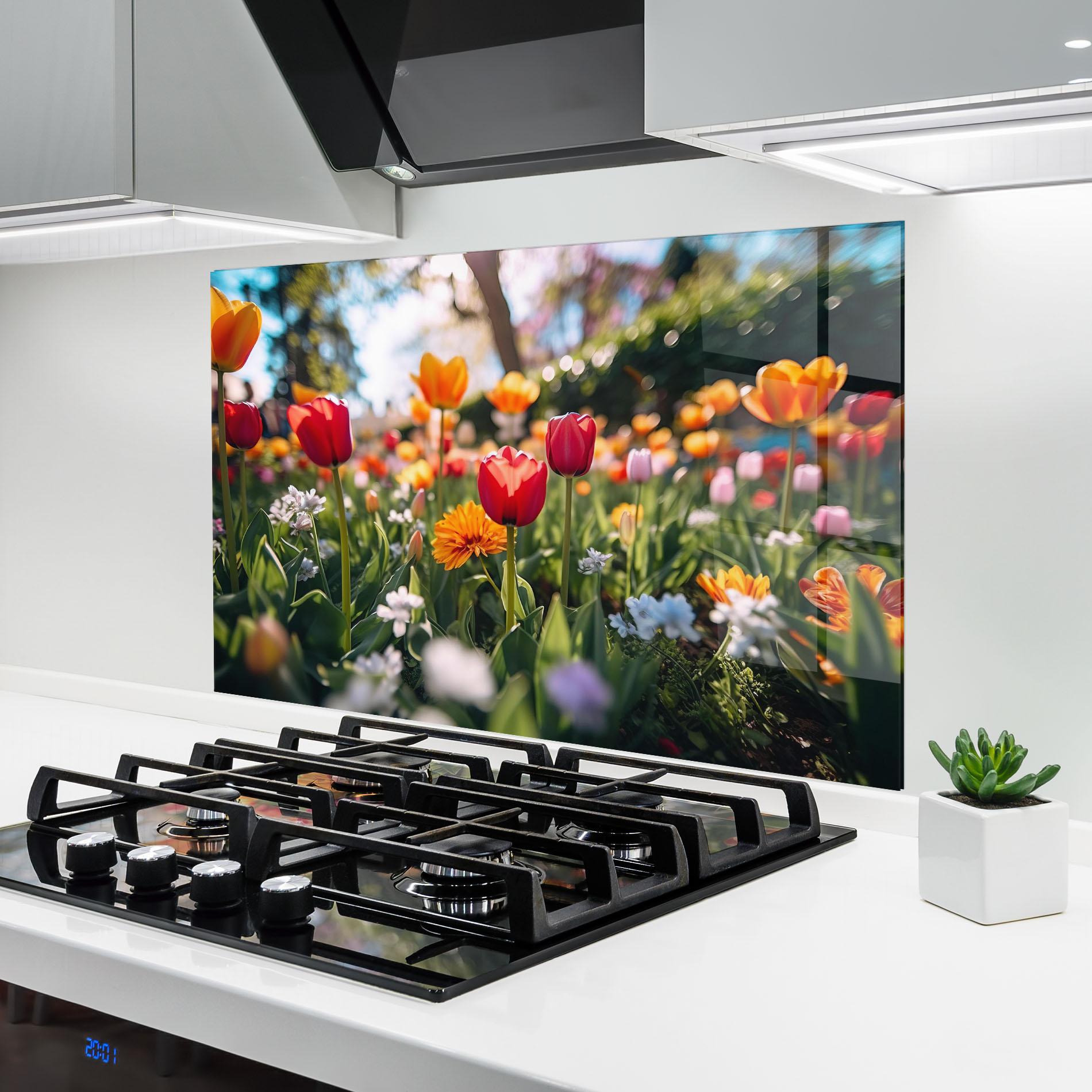 Стъклен панел за кухня Garden Tulips Mix mockup 6