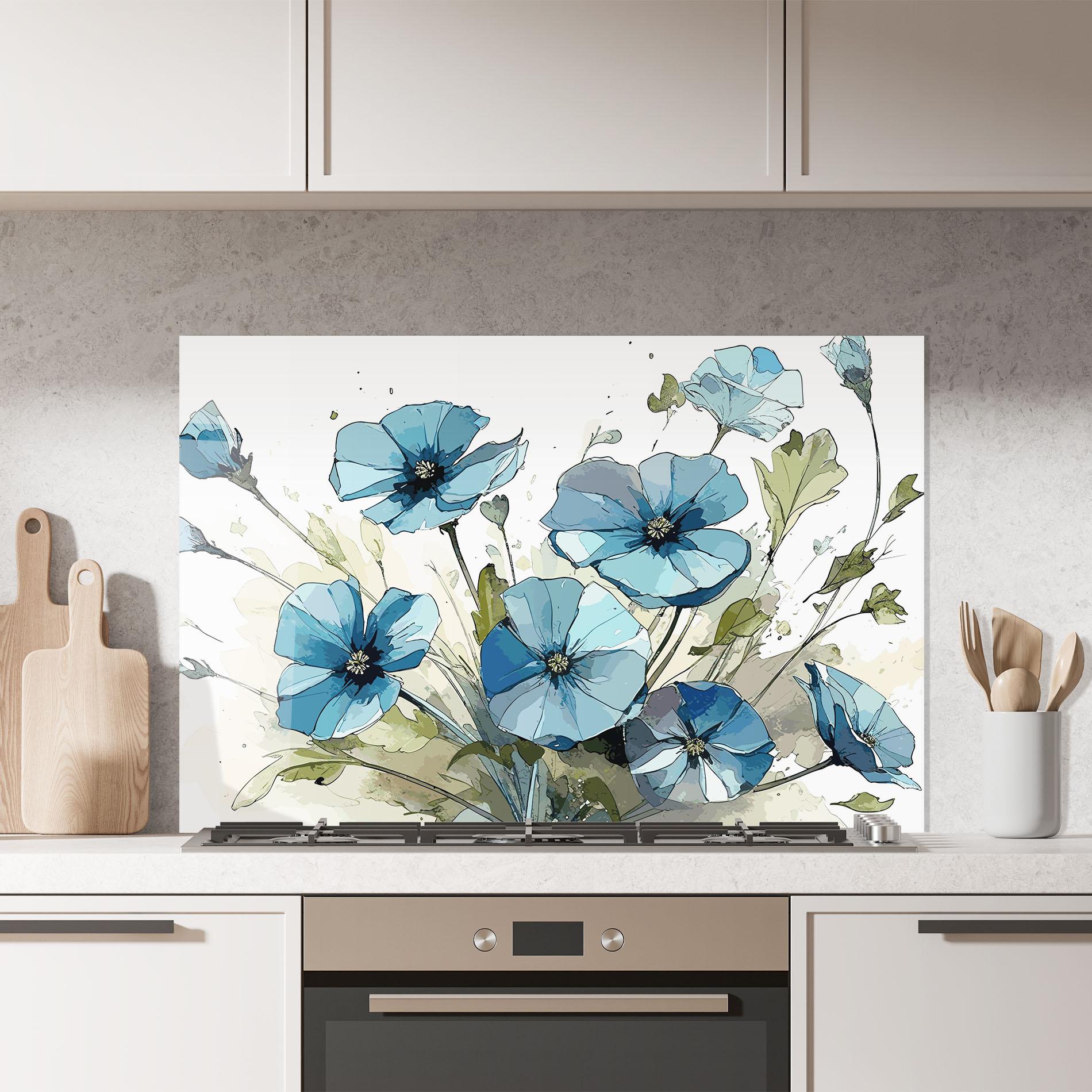 Стъклен панел за кухня Blue Wild Plant mockup 7