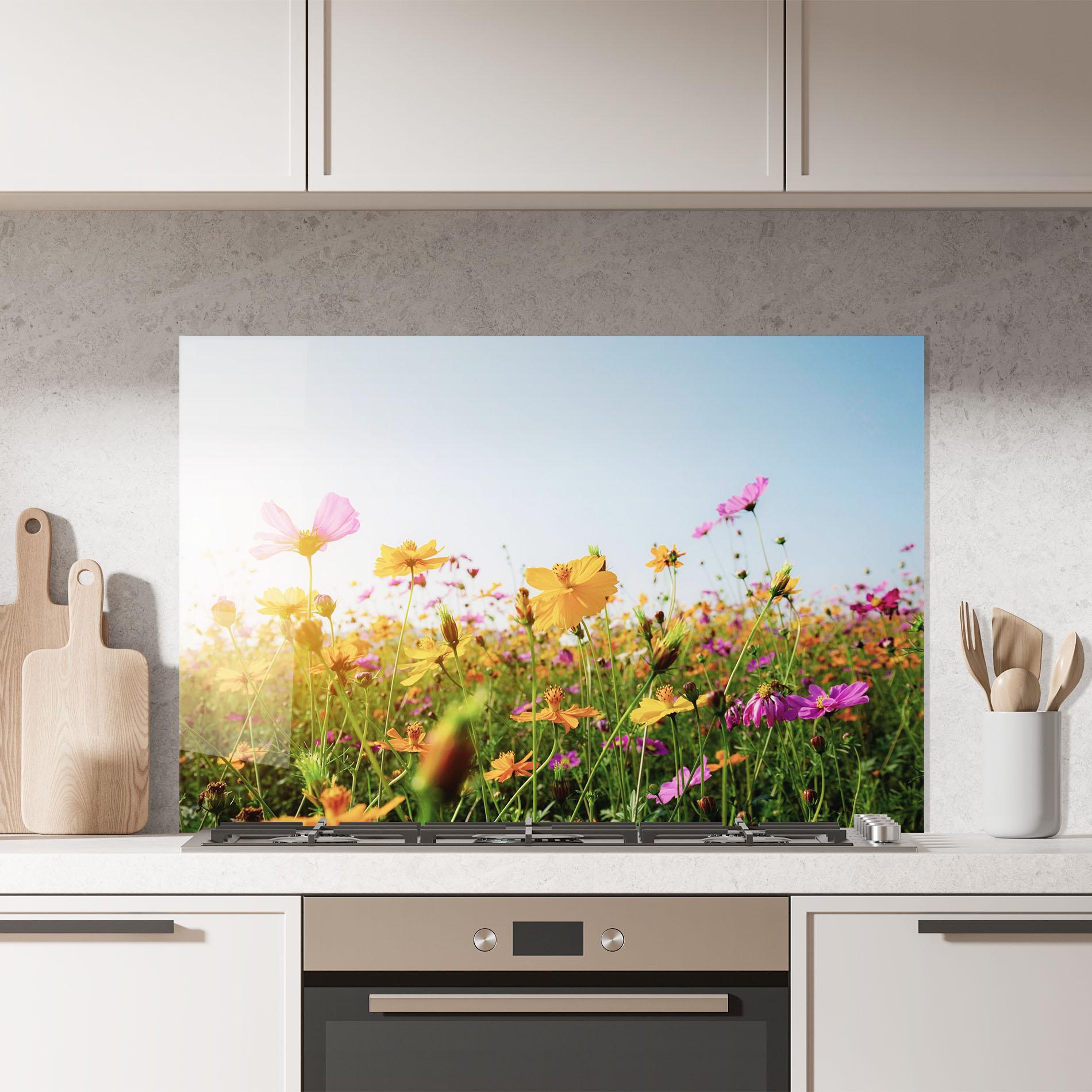 Стъклен панел за кухня Cosmos Field Sunset mockup 7