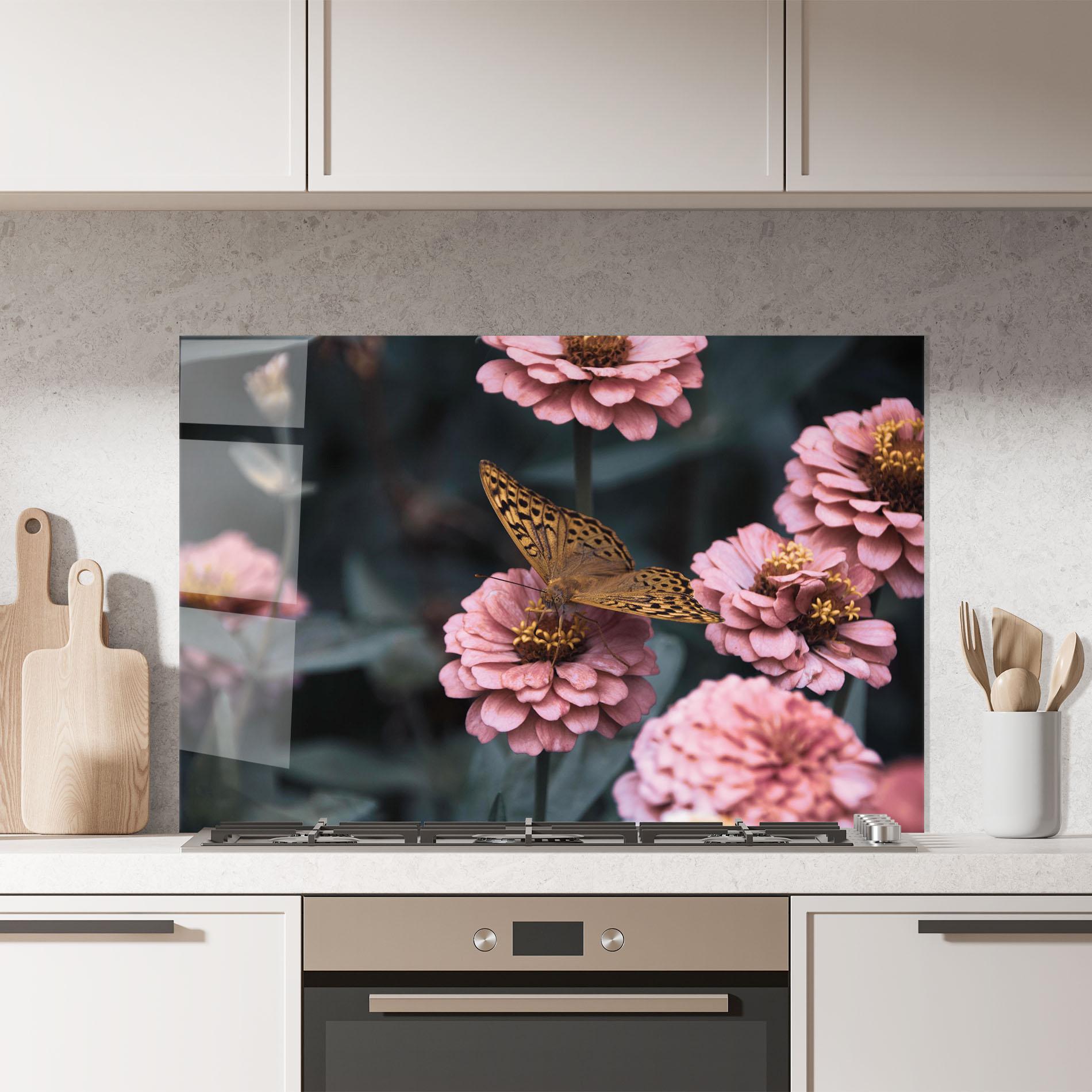 Стъклен панел за кухня Flower Butterfly mockup 7
