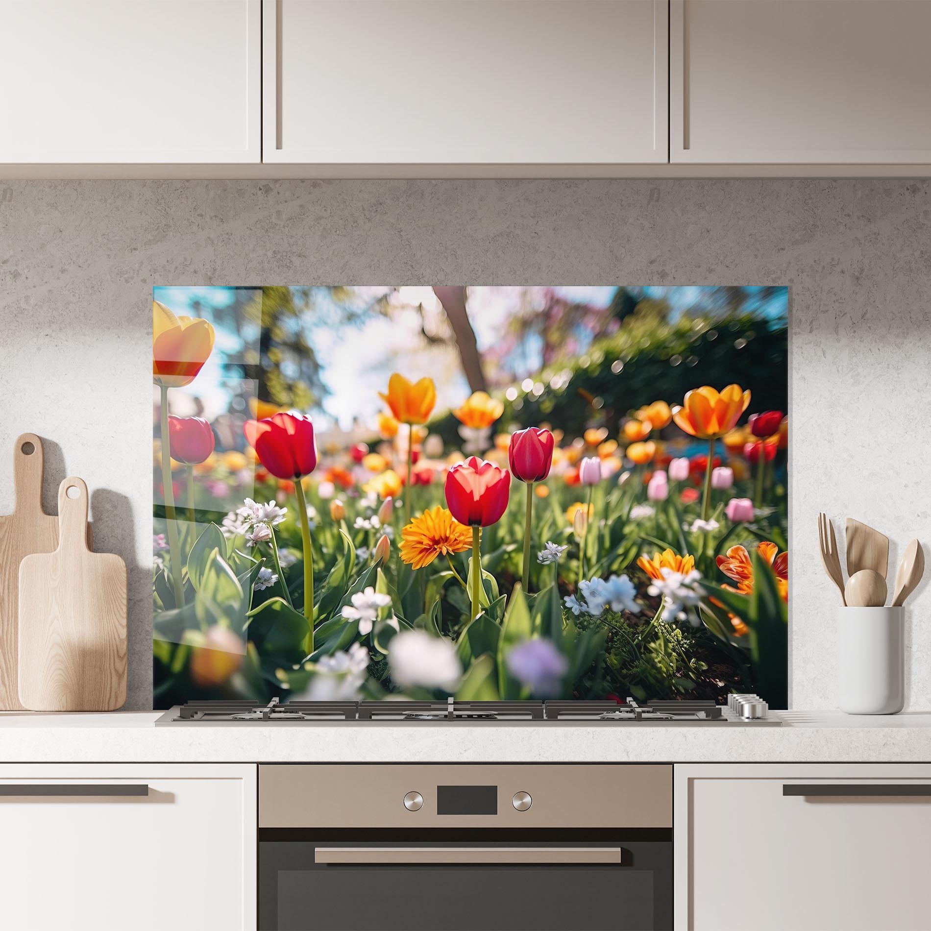 Стъклен панел за кухня Garden Tulips Mix mockup 7
