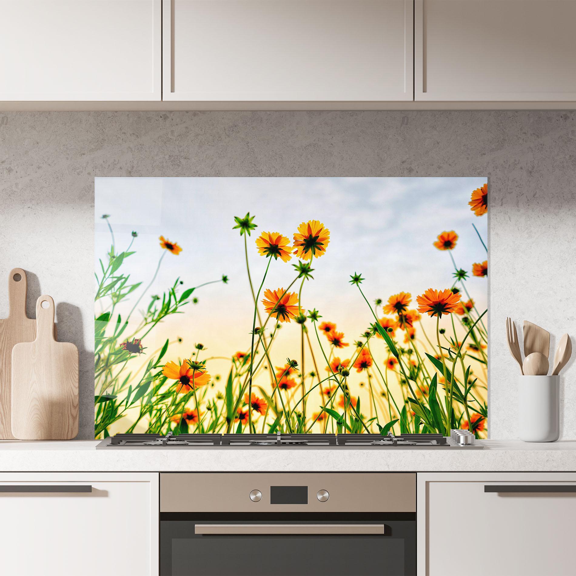 Стъклен панел за кухня Orange Wild Flowers mockup 7
