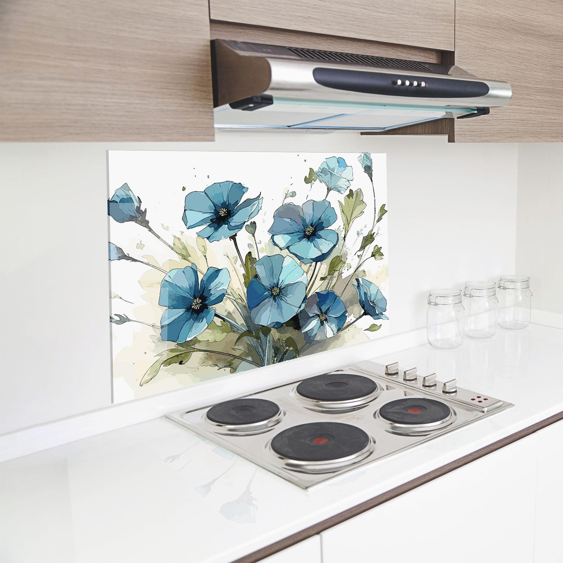 Стъклен панел за кухня Blue Wild Plant mockup 8