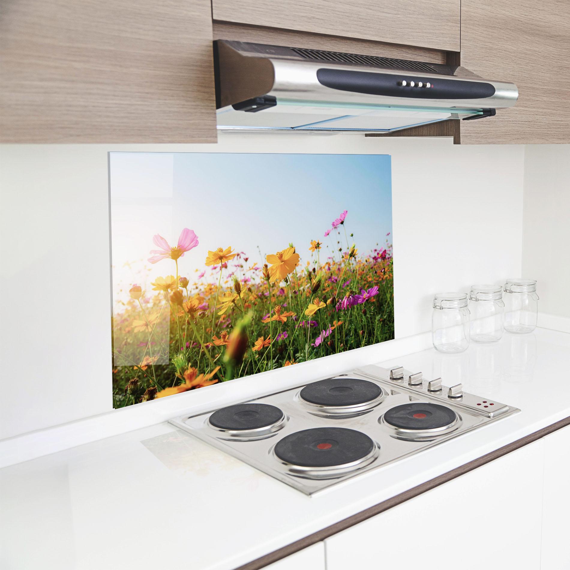 Стъклен панел за кухня Cosmos Field Sunset mockup 8