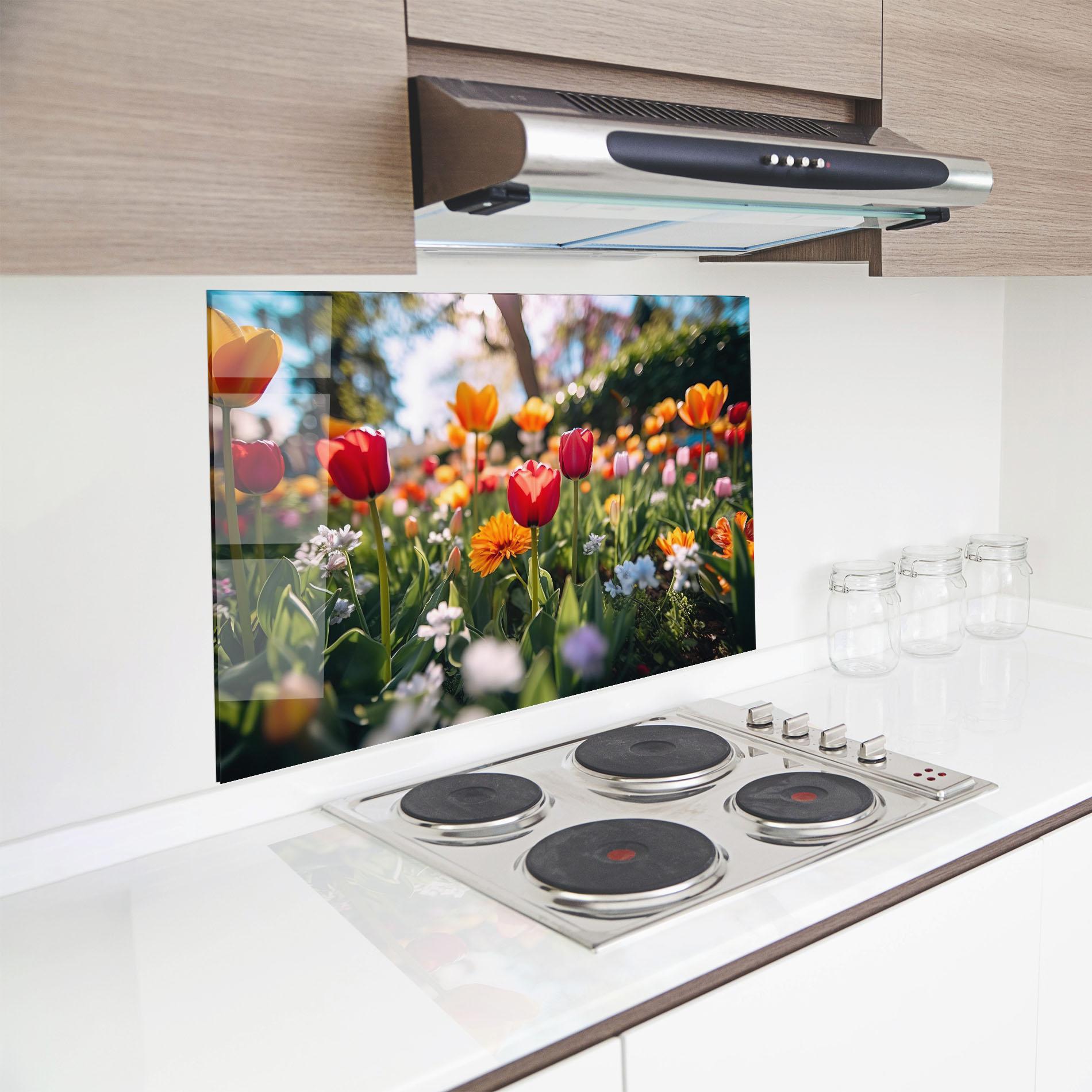 Стъклен панел за кухня Garden Tulips Mix mockup 8
