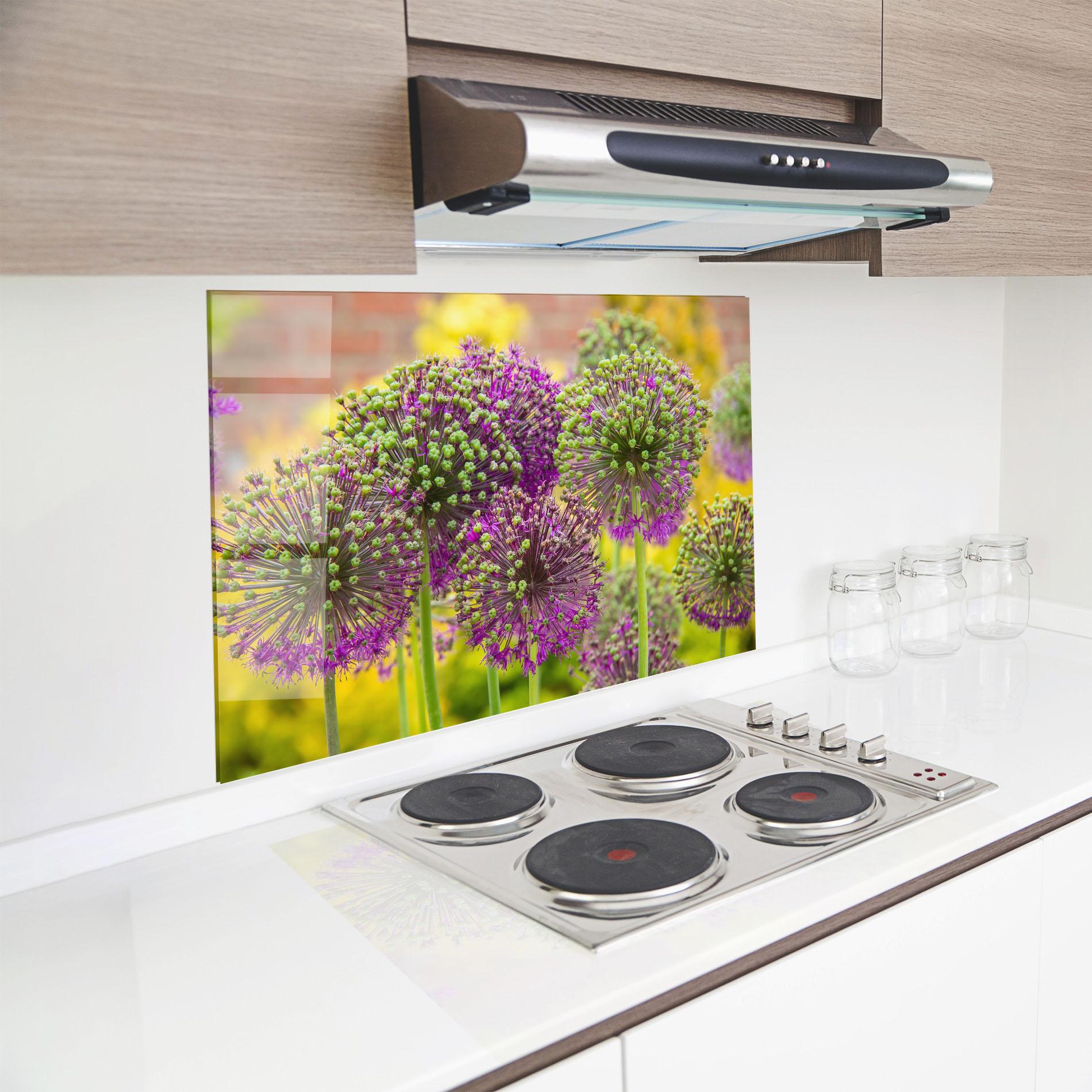 Стъклен панел за кухня Green Purple Garden mockup 8
