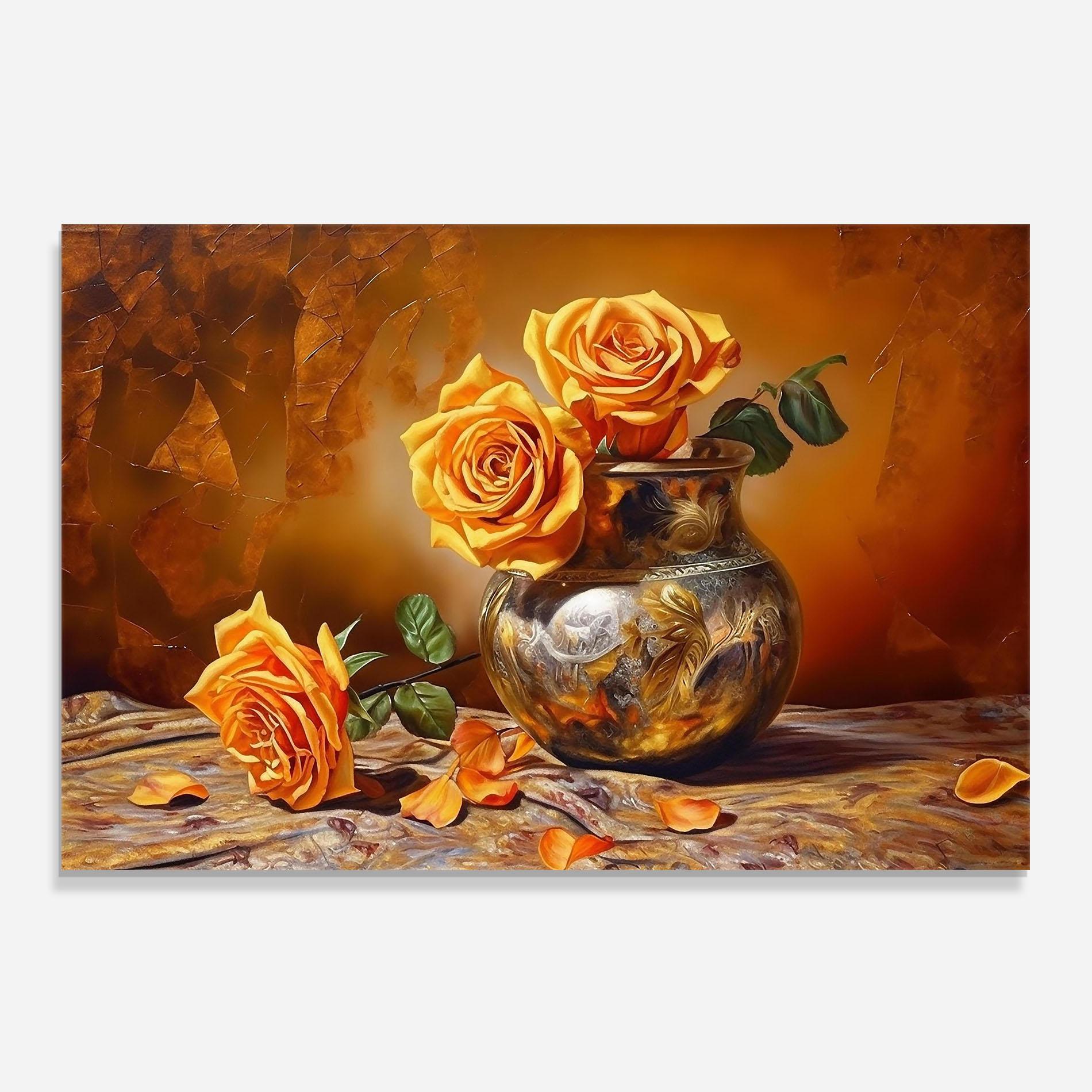 Стъклен панел за кухня Orange Roses Vase mockup 0