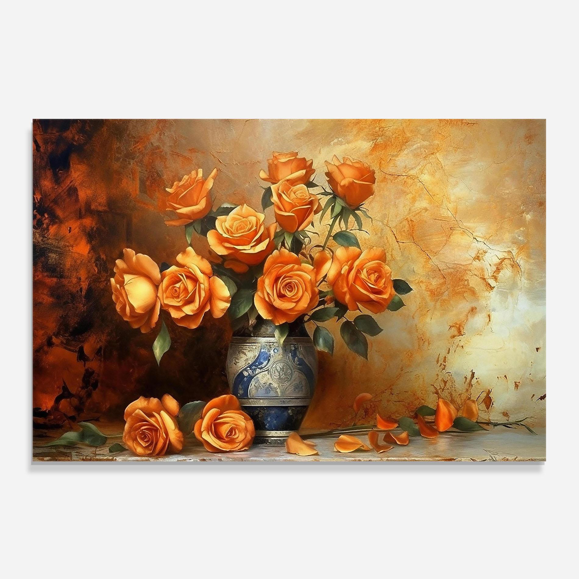 Стъклен панел за кухня Pretty Orange Rose Vase mockup 0