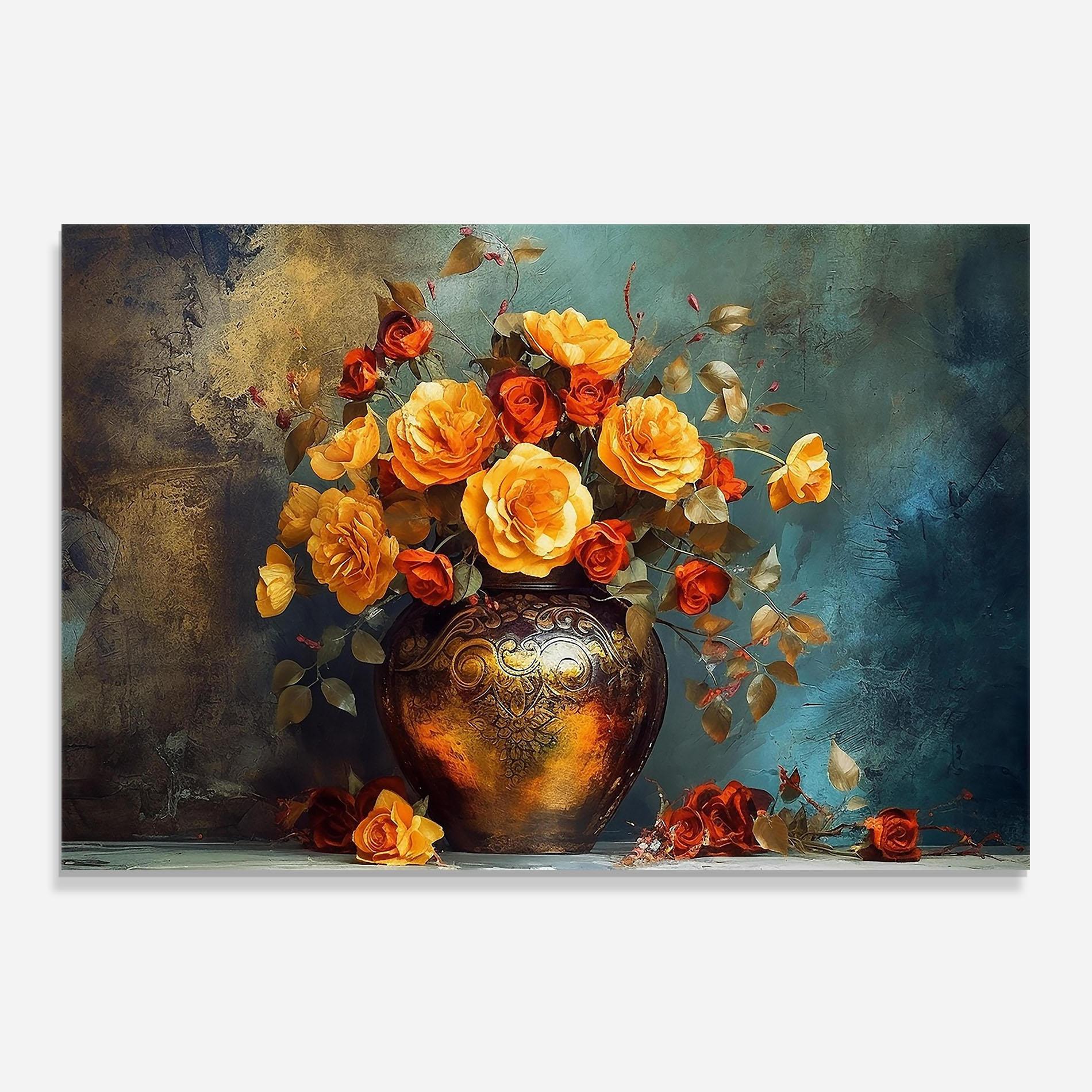 Стъклен панел за кухня Red Orange Flower Vase mockup 0