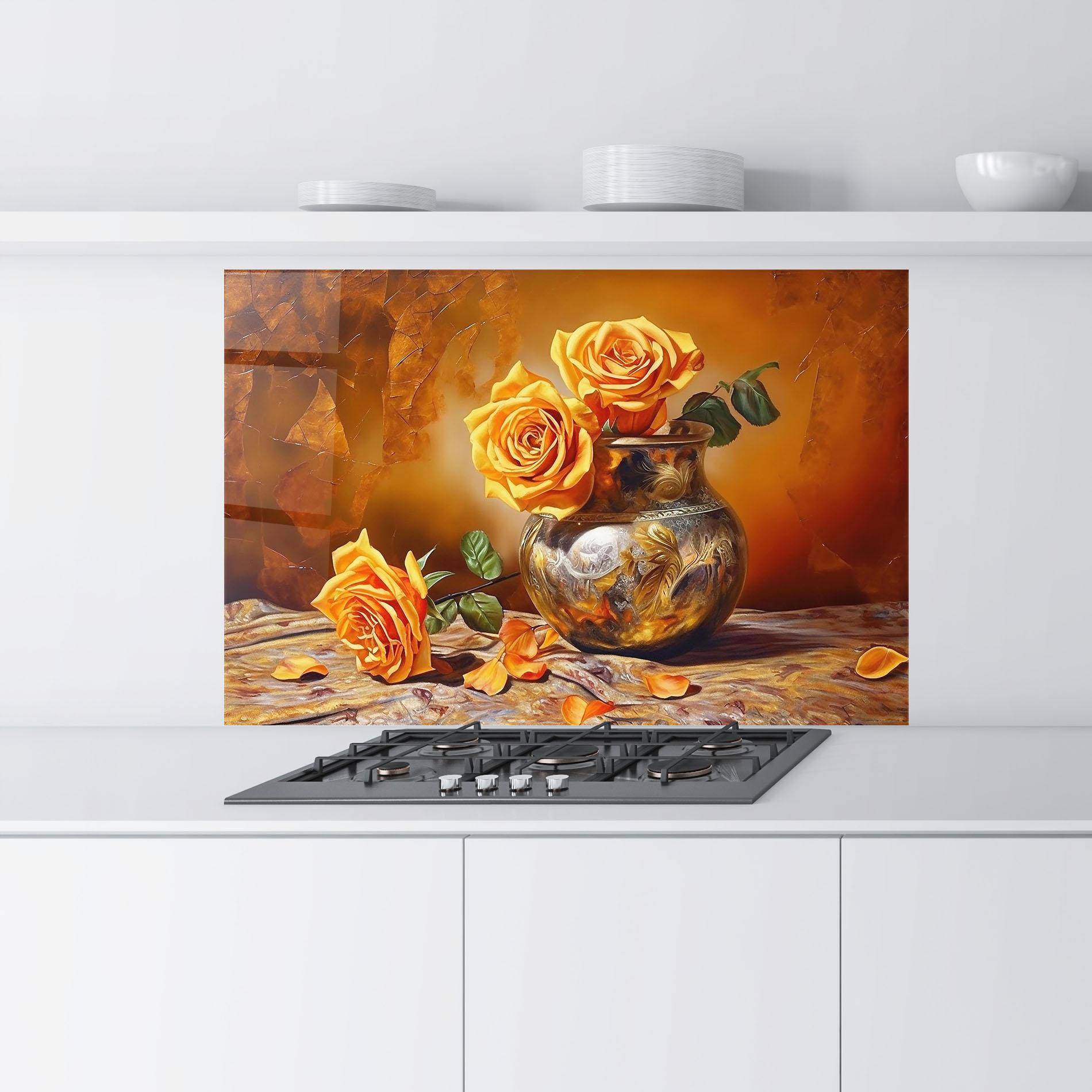 Стъклен панел за кухня Orange Roses Vase mockup 9
