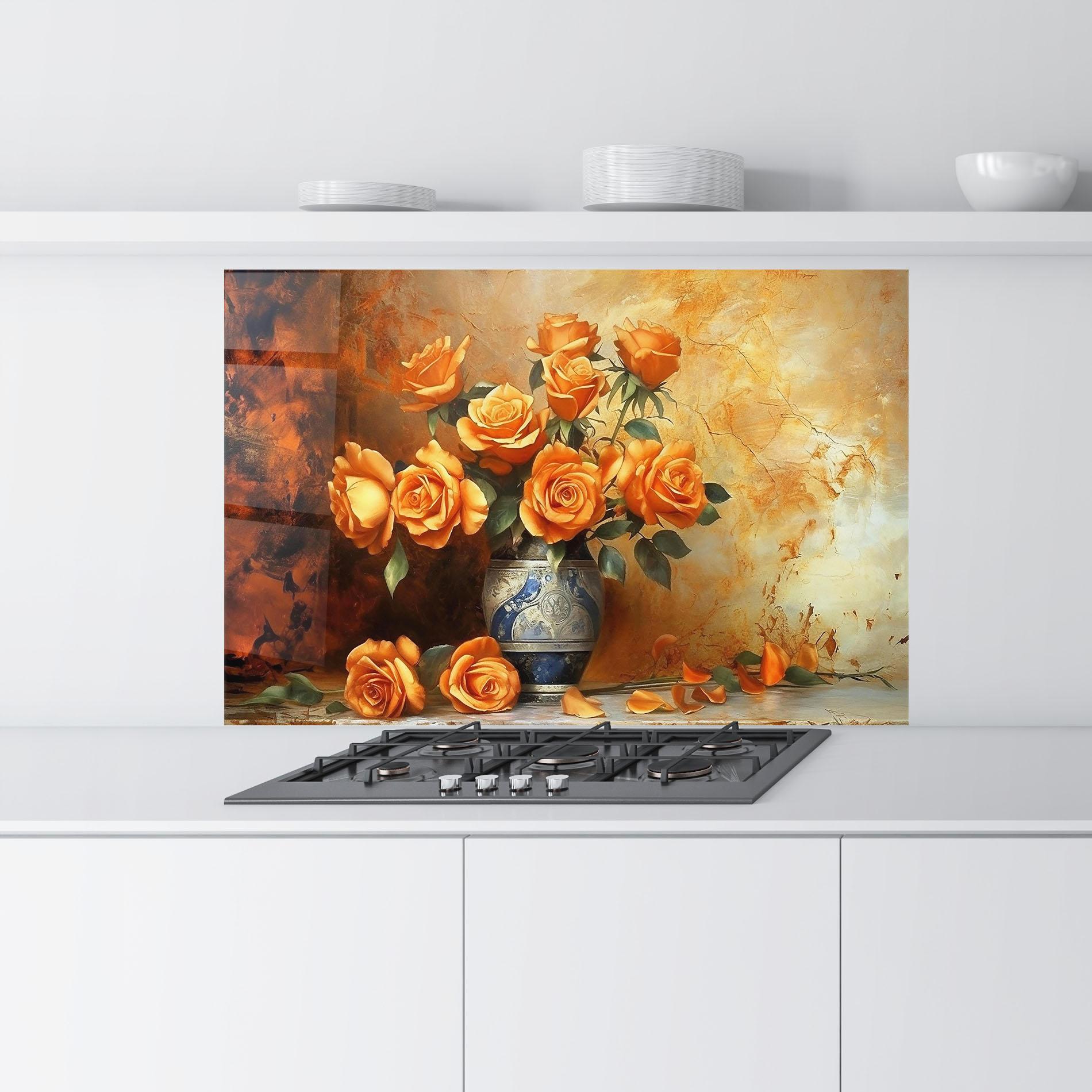 Стъклен панел за кухня Pretty Orange Rose Vase mockup 9