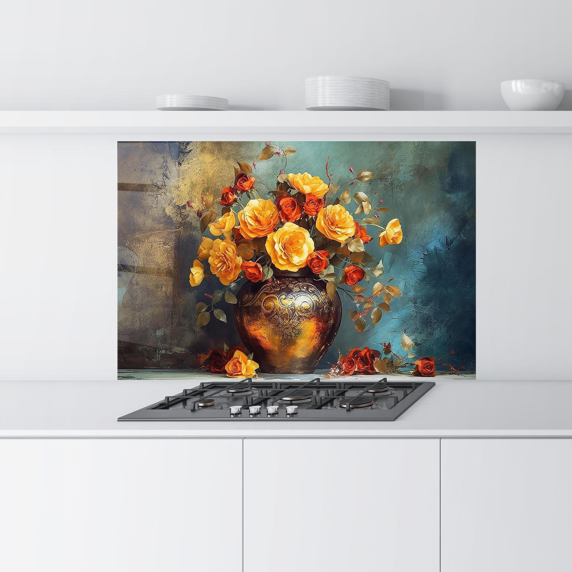 Стъклен панел за кухня Red Orange Flower Vase mockup 9