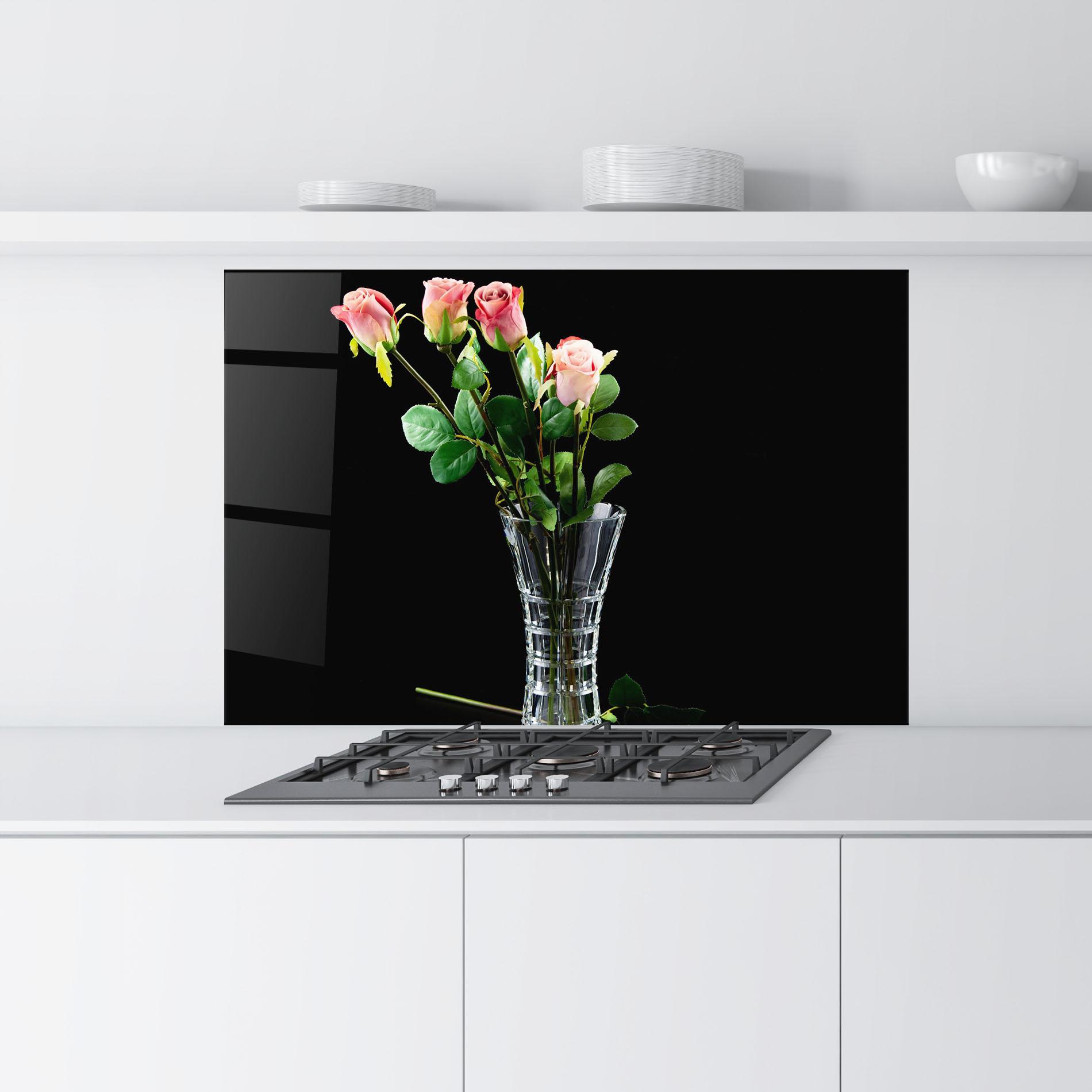 Стъклен панел за кухня Rose Vase Black mockup 9