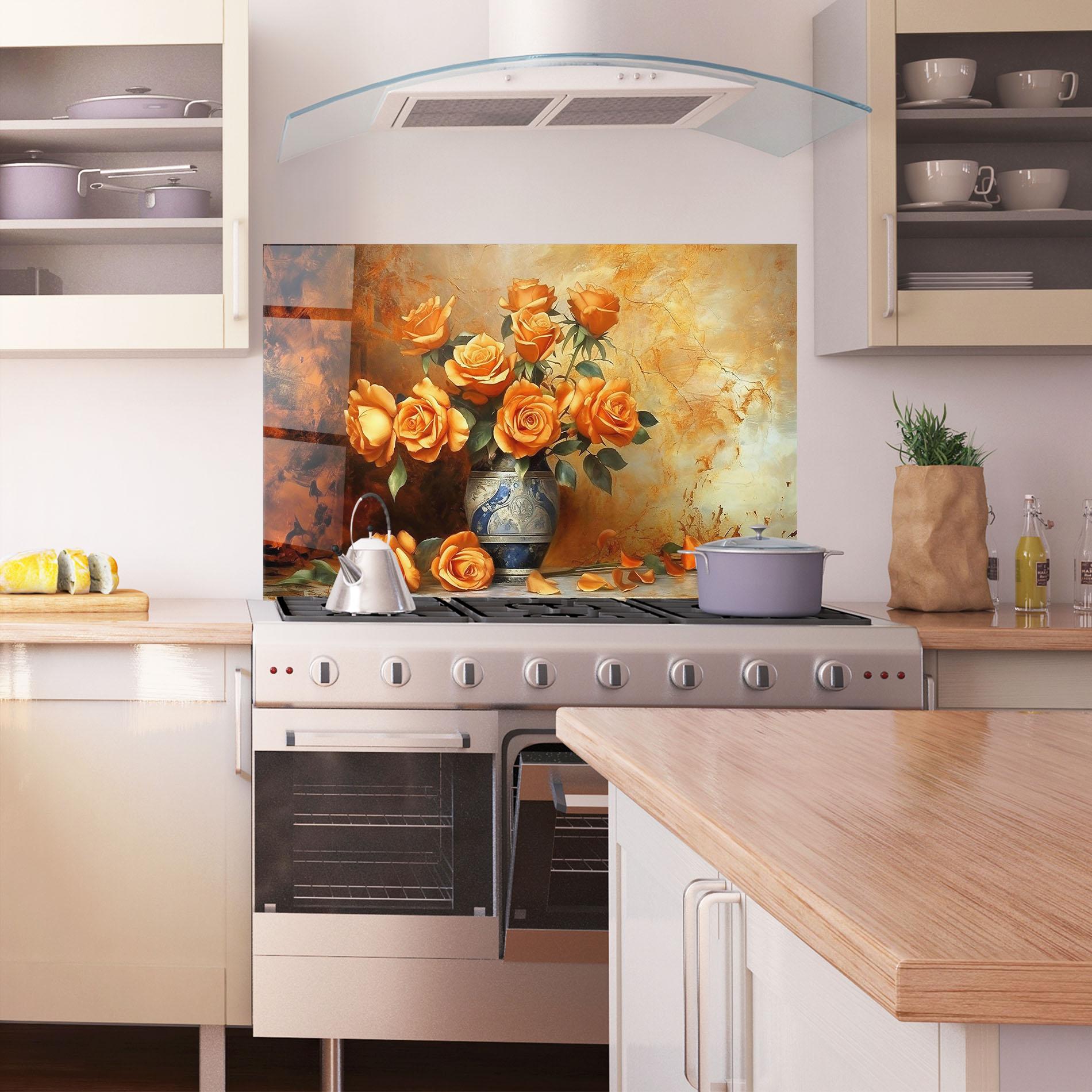 Стъклен панел за кухня Pretty Orange Rose Vase mockup 1