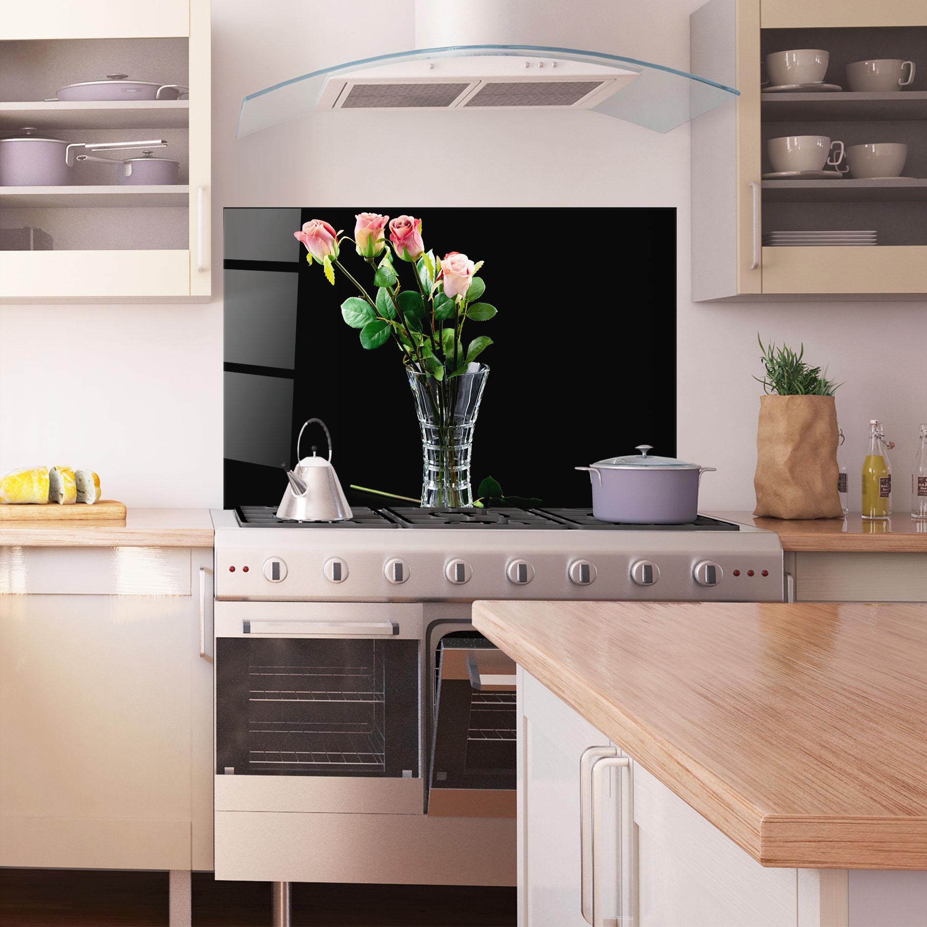 Стъклен панел за кухня Rose Vase Black mockup 1
