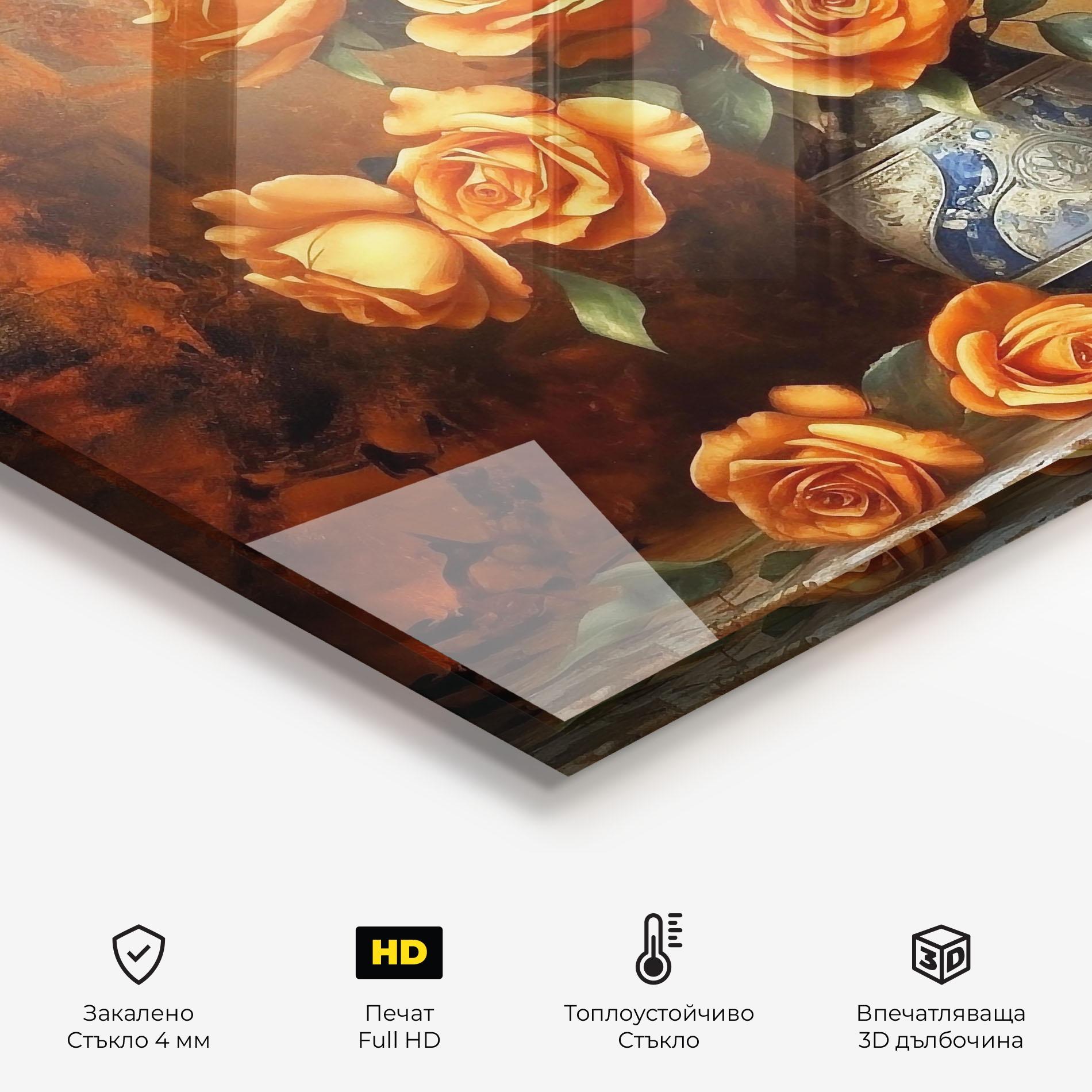 Стъклен панел за кухня Pretty Orange Rose Vase mockup 2