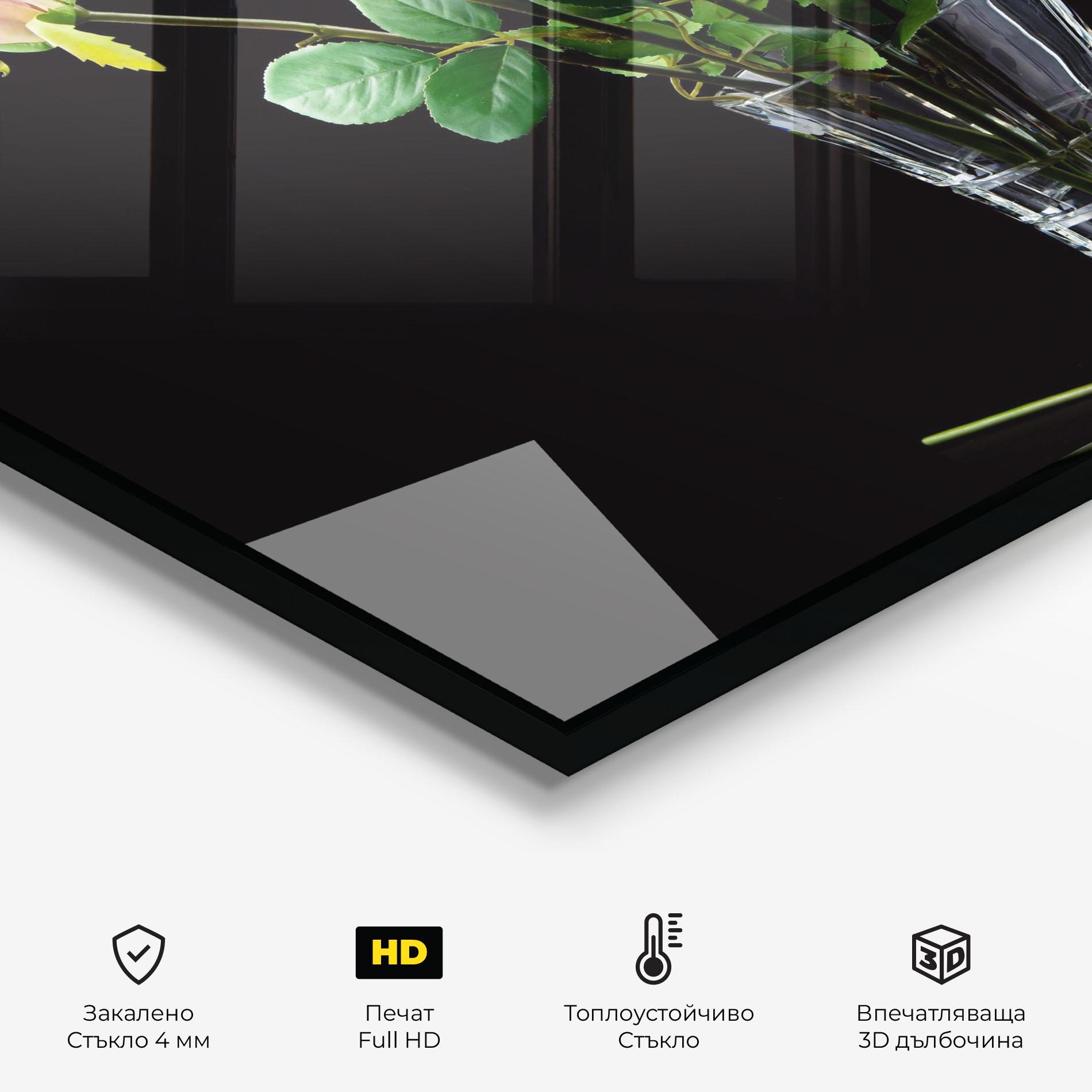 Стъклен панел за кухня Rose Vase Black mockup 2
