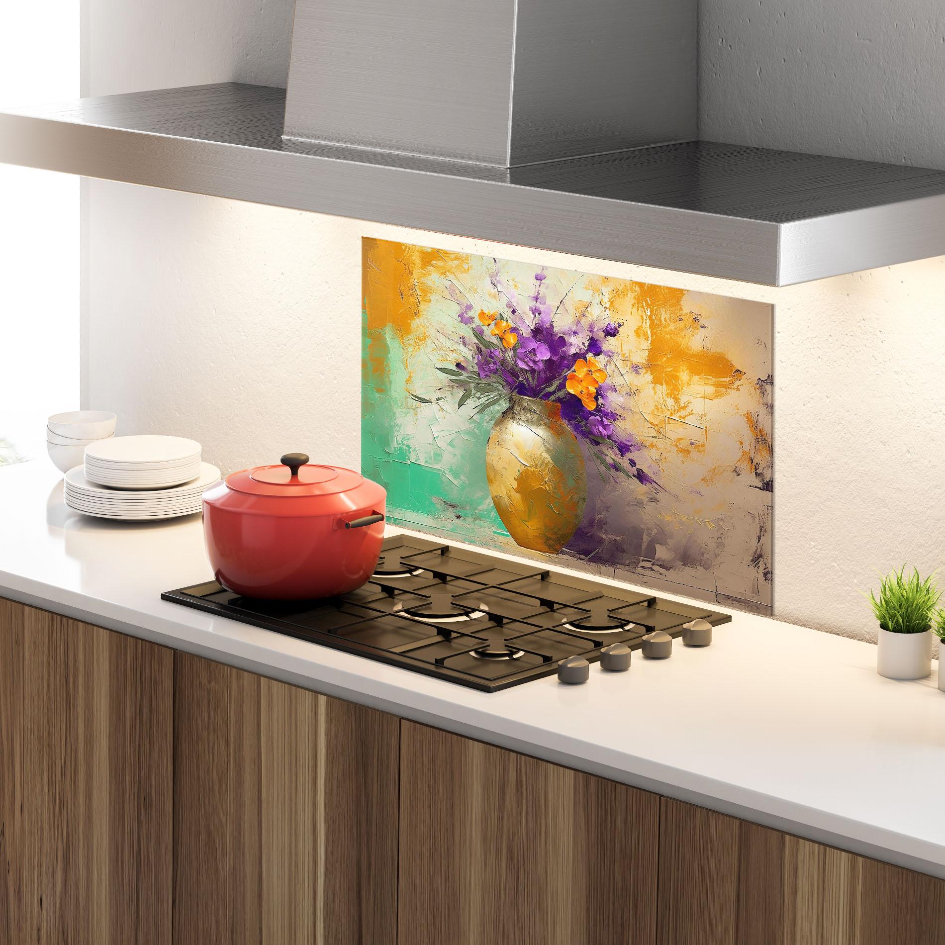 Стъклен панел за кухня Purple Orange Plant Vase mockup 4