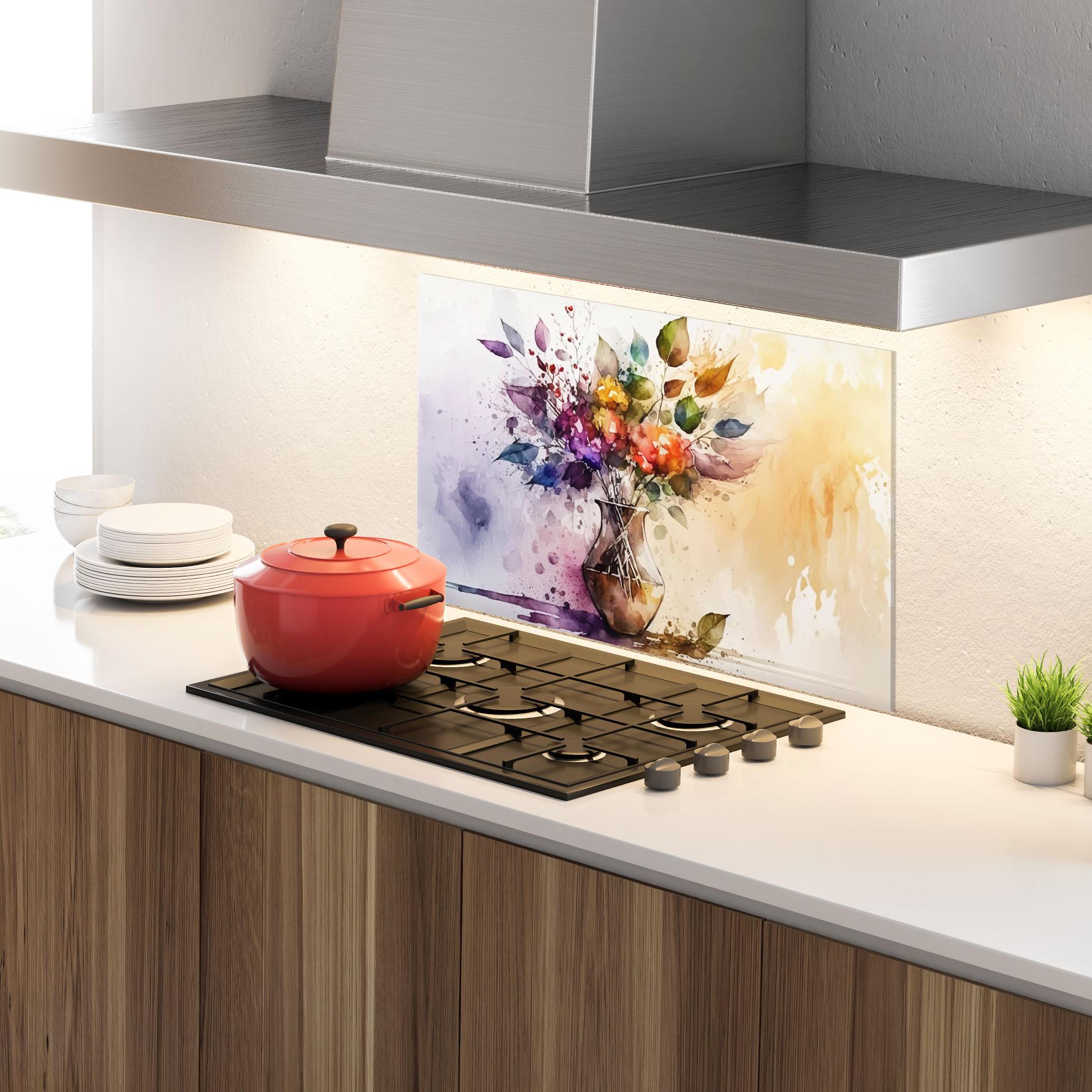 Стъклен панел за кухня Purple Orange Vase mockup 4