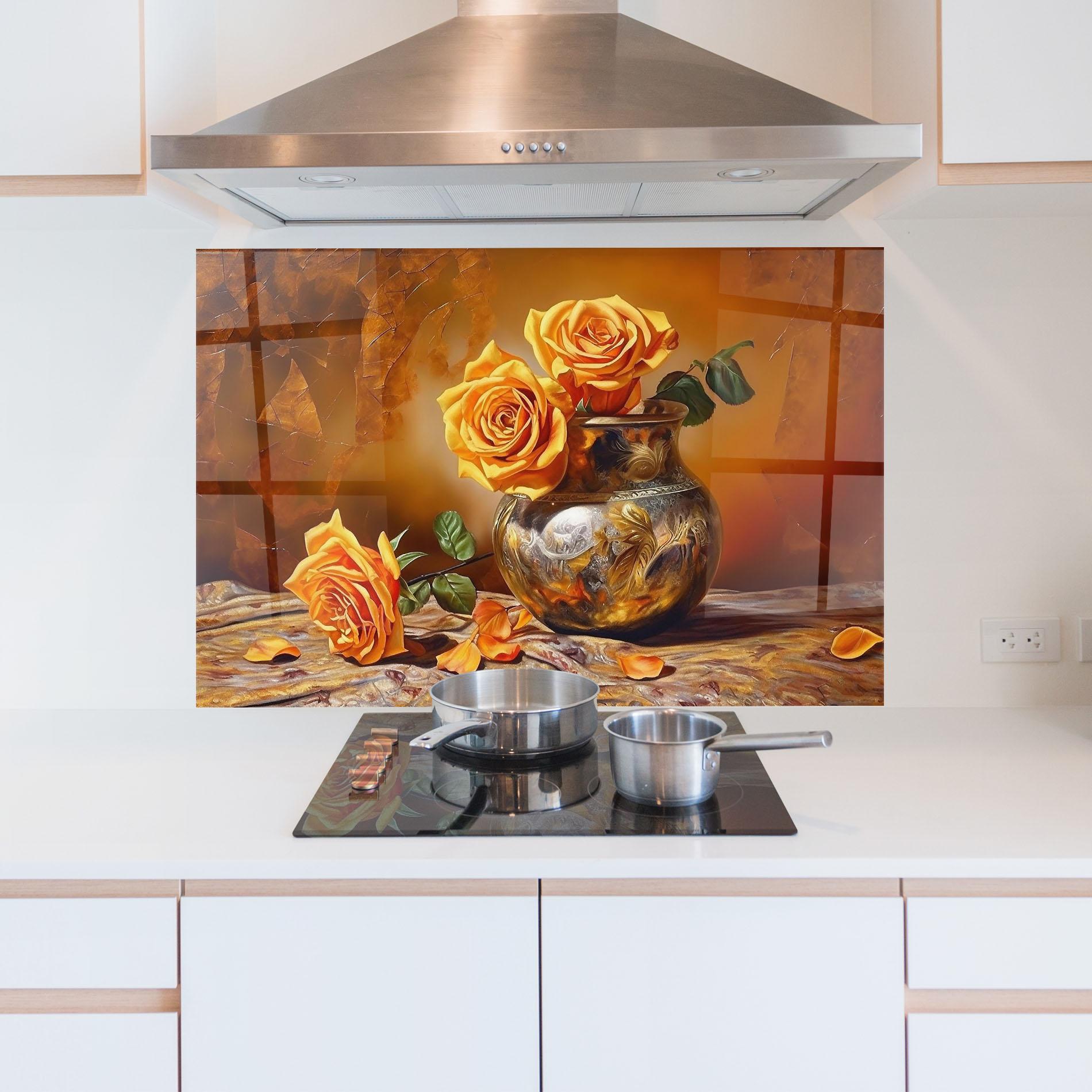 Стъклен панел за кухня Orange Roses Vase mockup 5