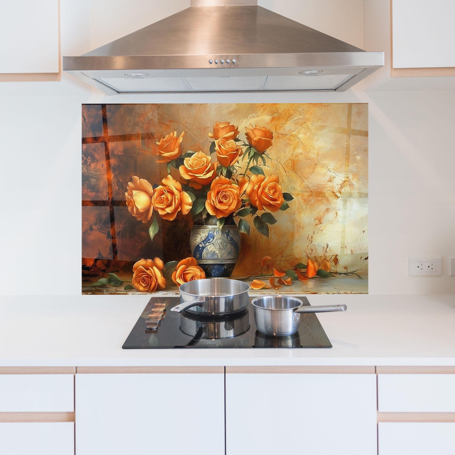 Стъклен панел за кухня Pretty Orange Rose Vase mockup 5