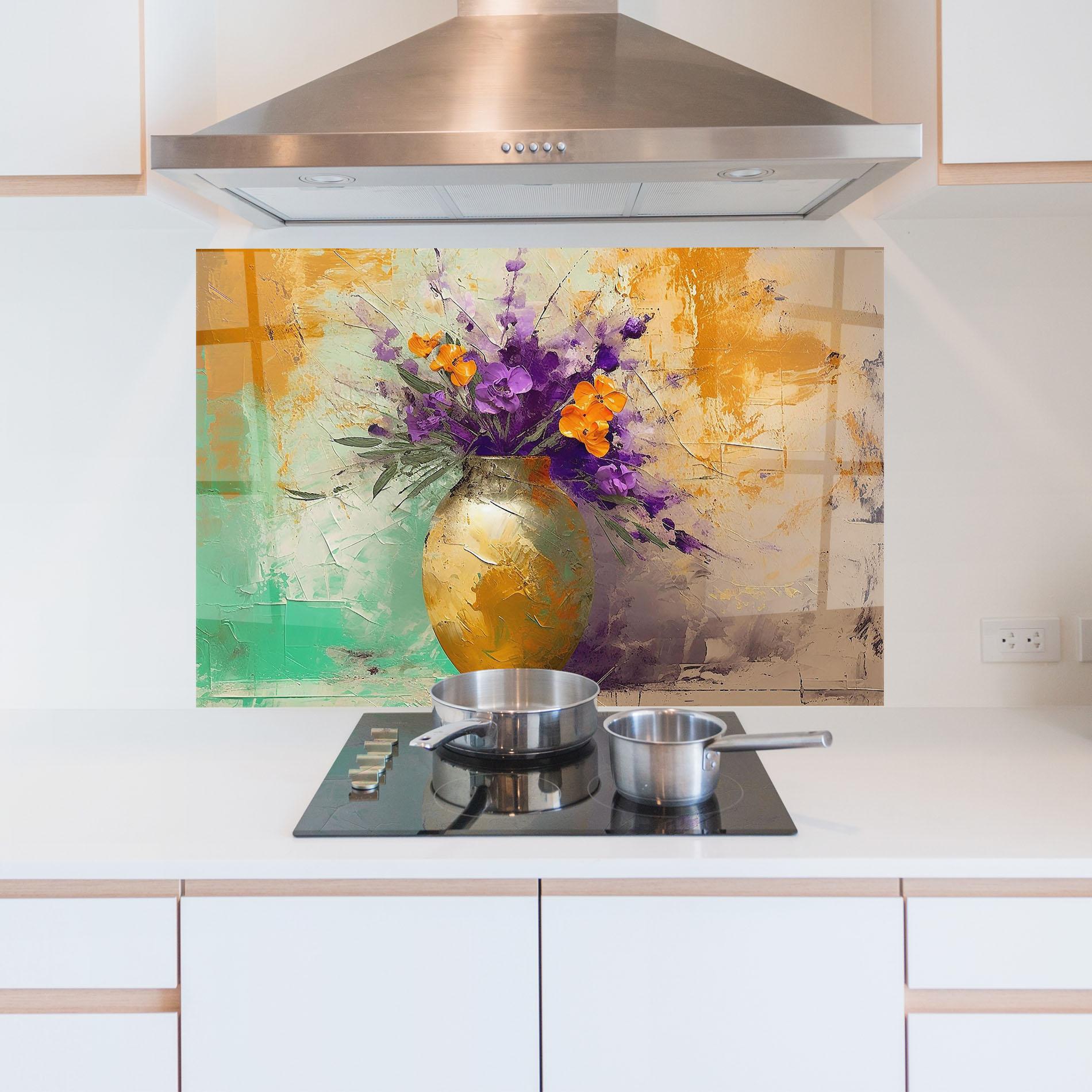 Стъклен панел за кухня Purple Orange Plant Vase mockup 5