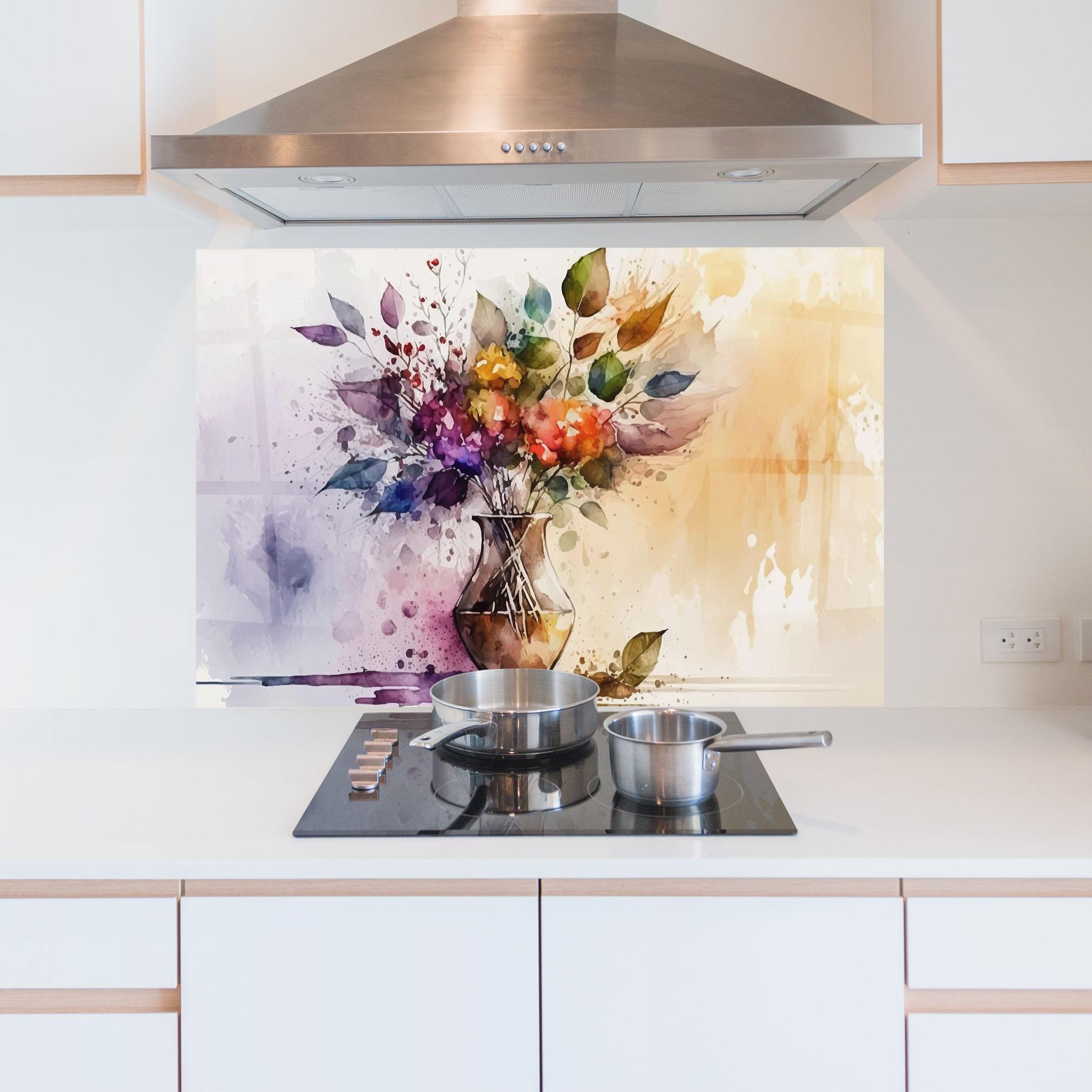 Стъклен панел за кухня Purple Orange Vase mockup 5