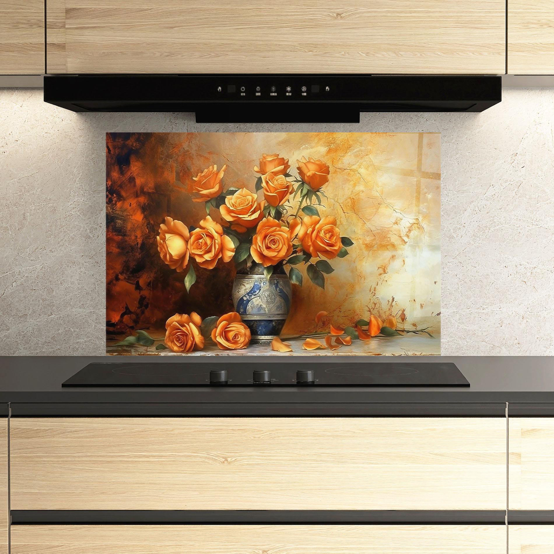 Стъклен панел за кухня Pretty Orange Rose Vase mockup 3