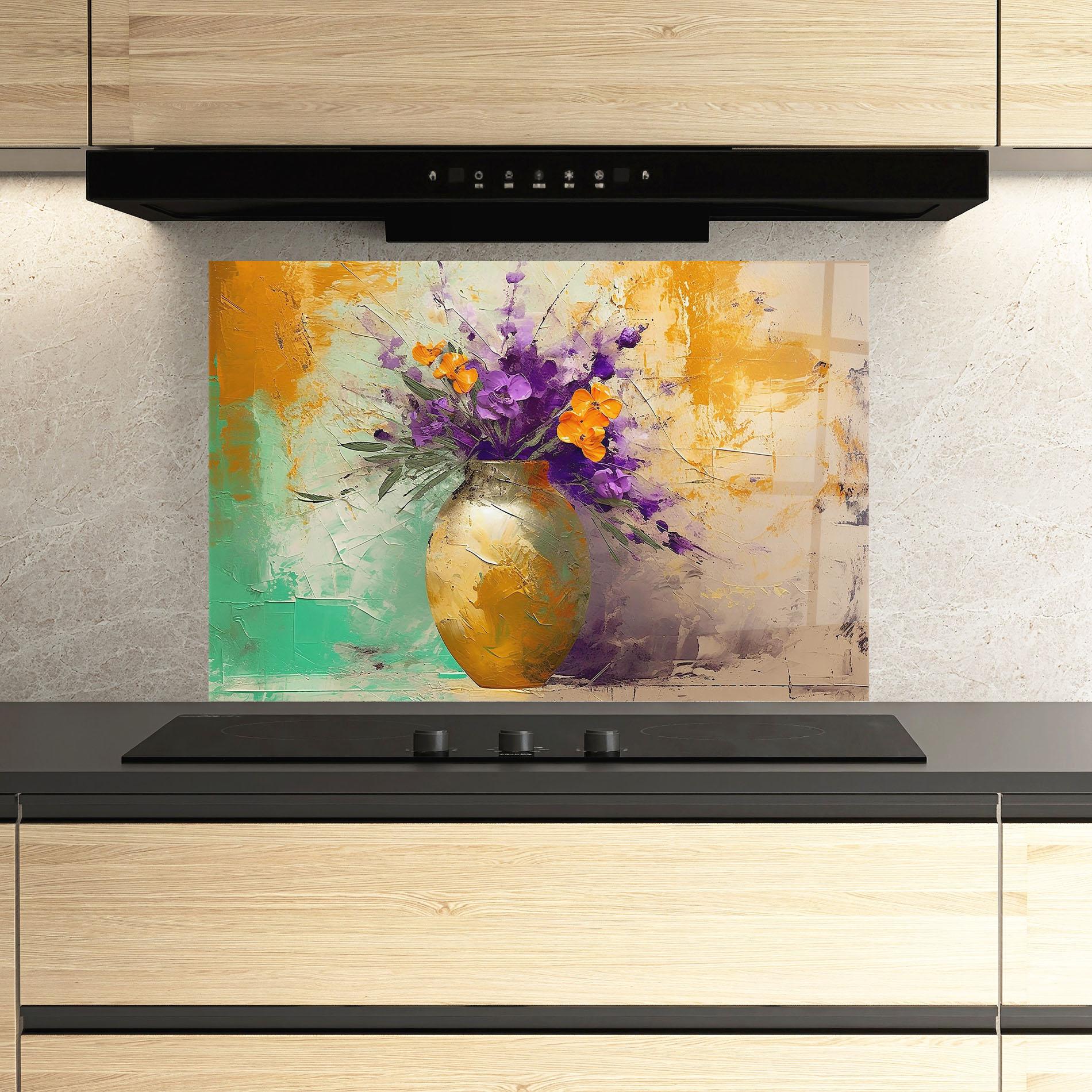 Стъклен панел за кухня Purple Orange Plant Vase mockup 3