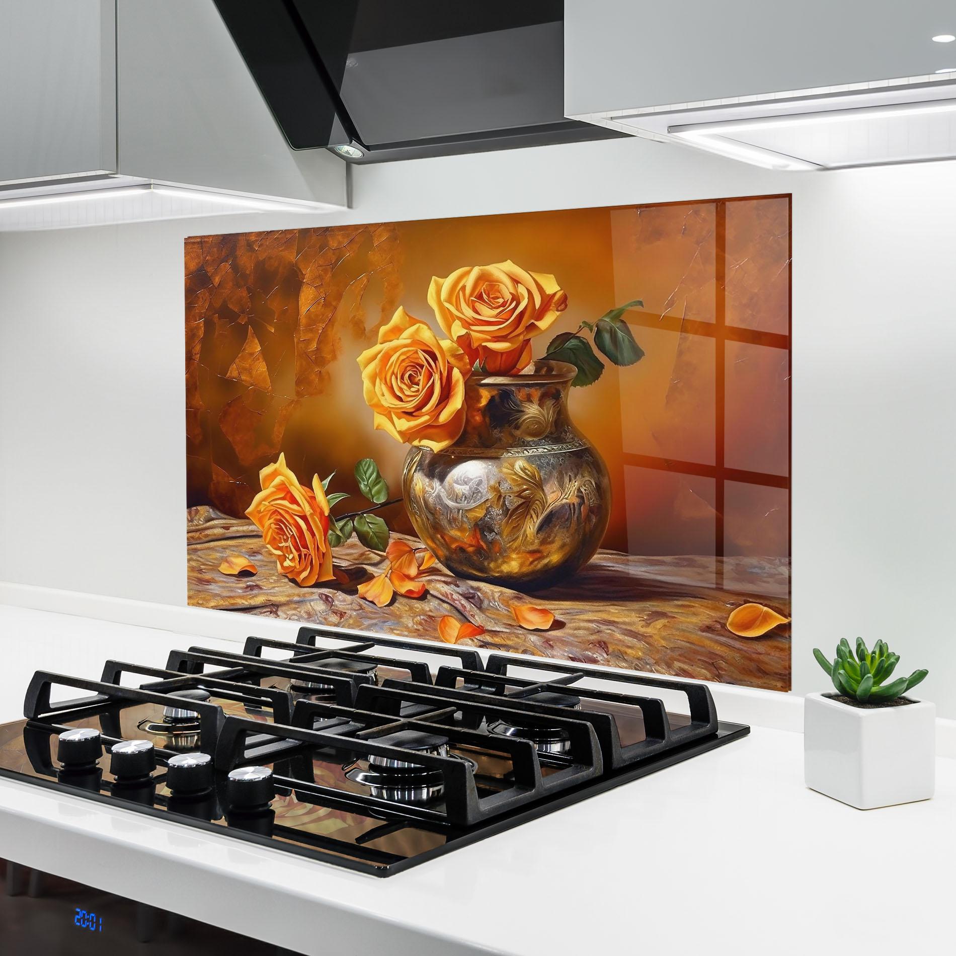 Стъклен панел за кухня Orange Roses Vase mockup 6