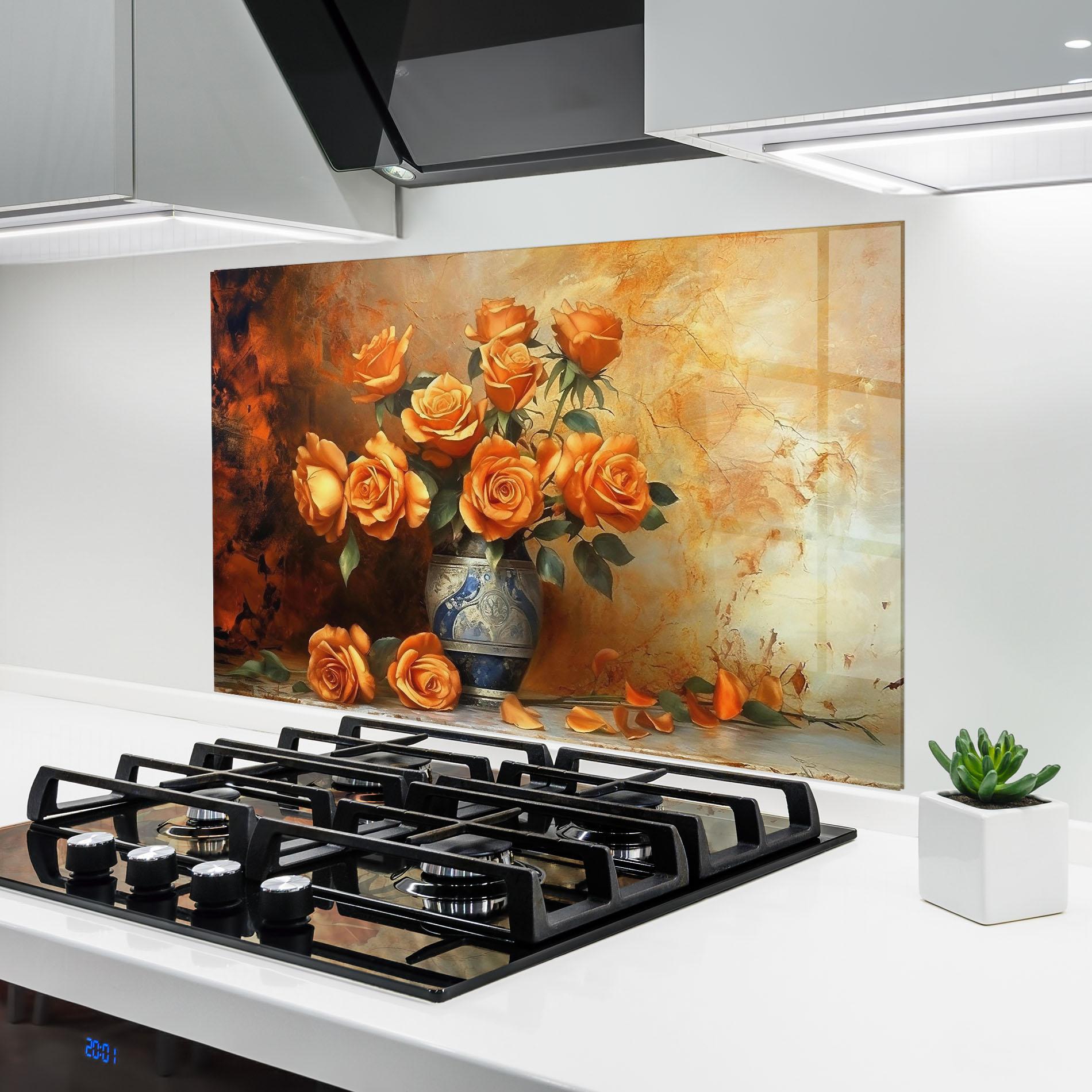 Стъклен панел за кухня Pretty Orange Rose Vase mockup 6