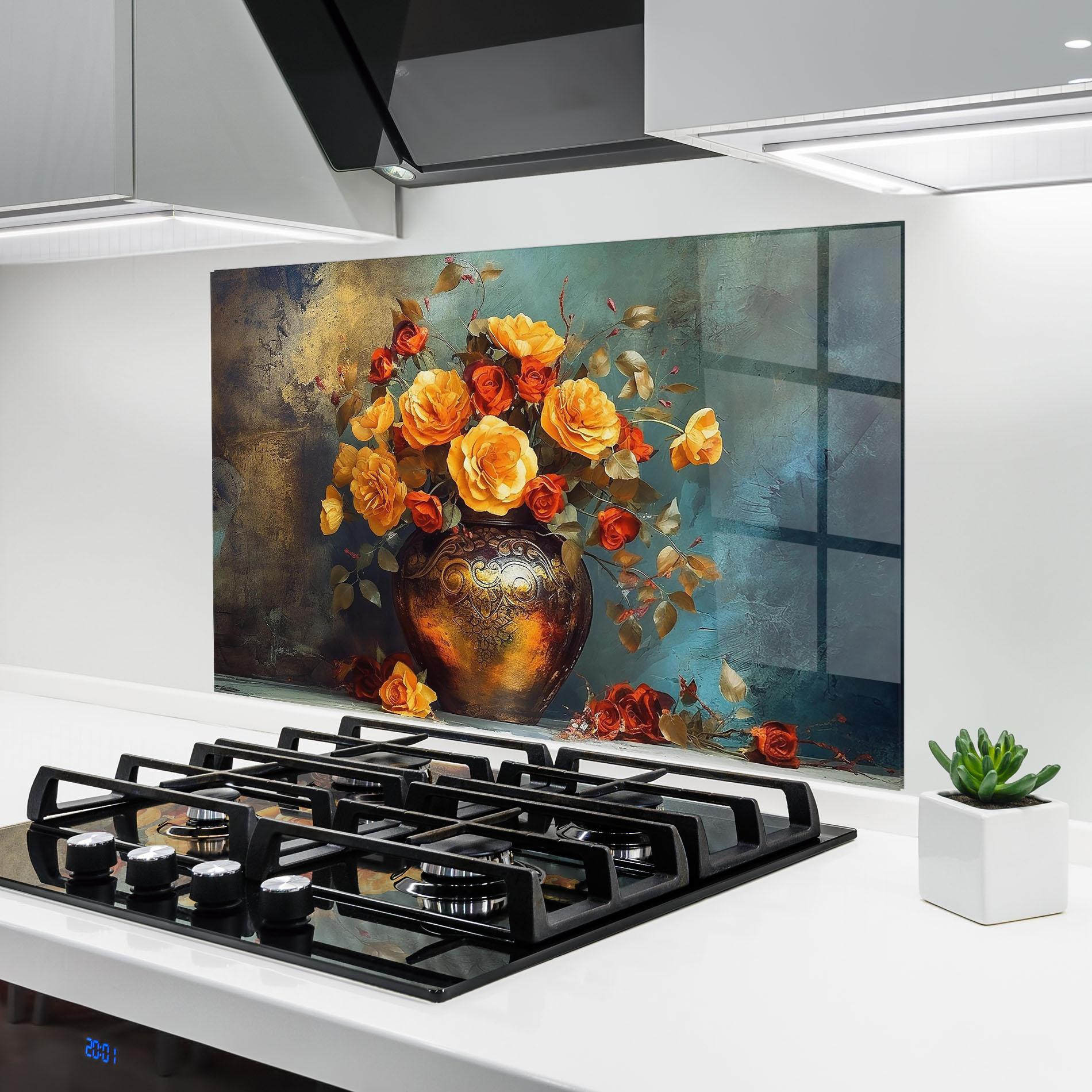 Стъклен панел за кухня Red Orange Flower Vase mockup 6