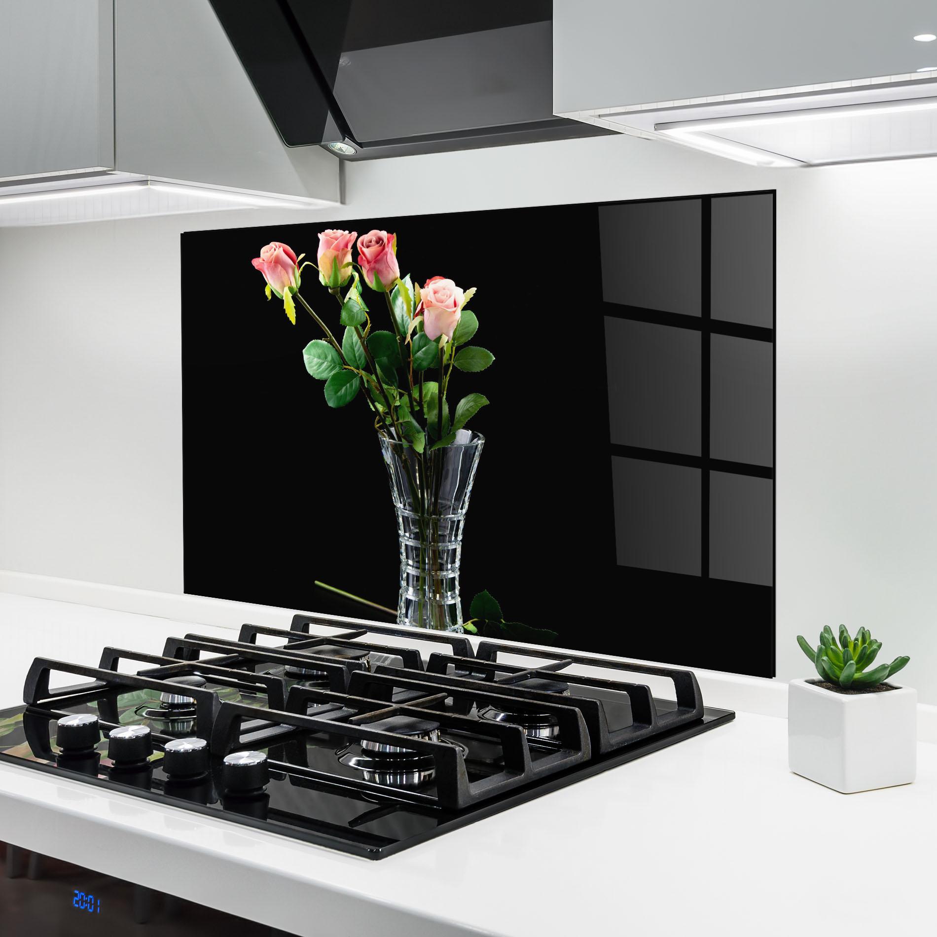 Стъклен панел за кухня Rose Vase Black mockup 6