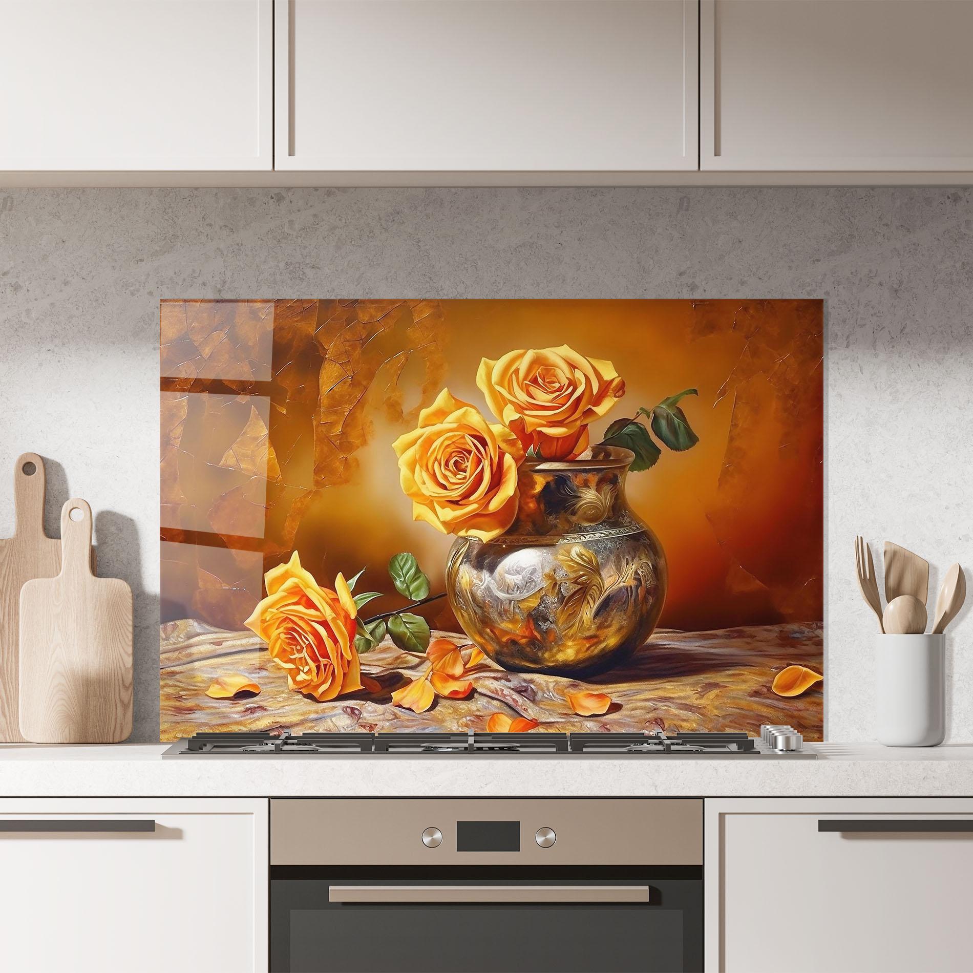 Стъклен панел за кухня Orange Roses Vase mockup 7
