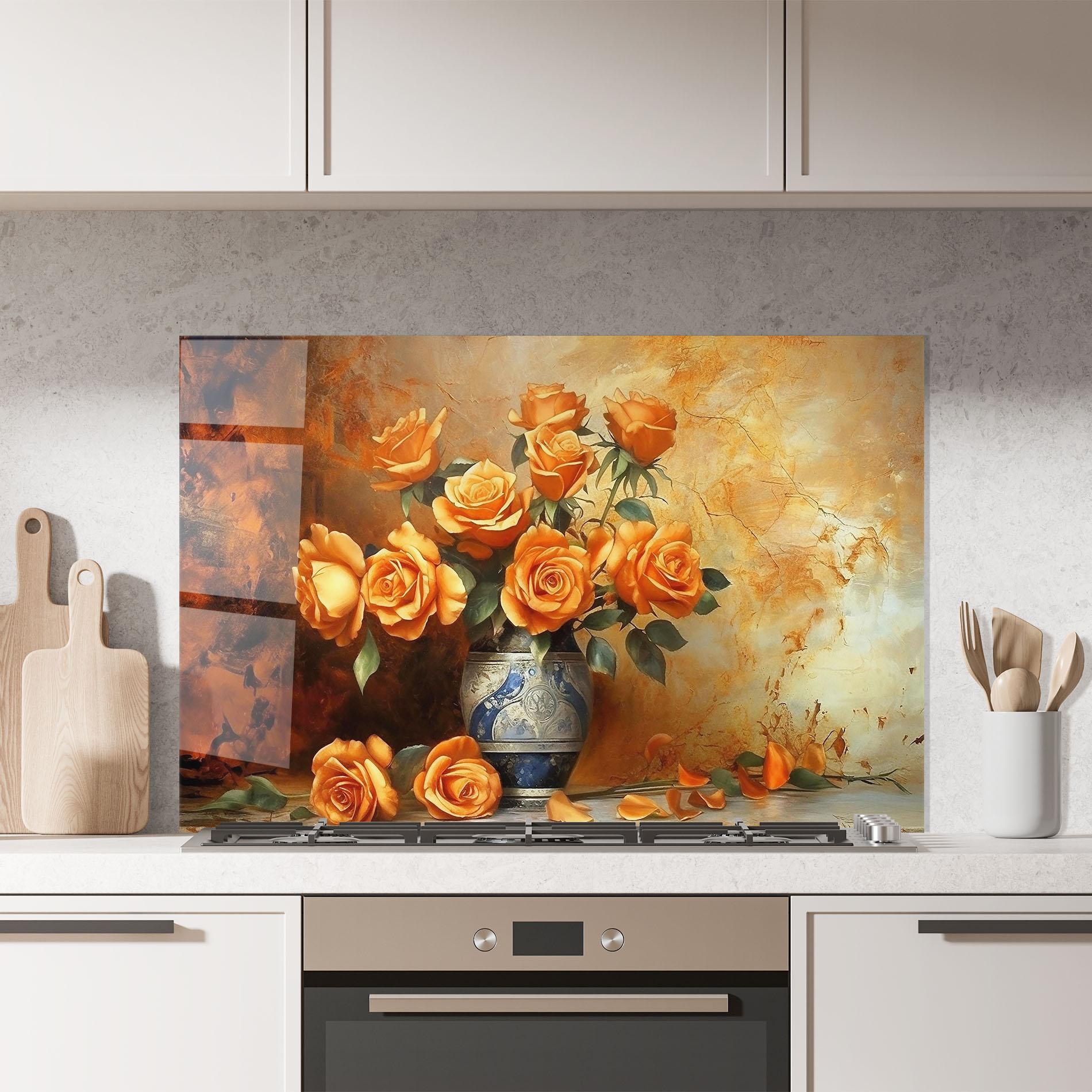 Стъклен панел за кухня Pretty Orange Rose Vase mockup 7
