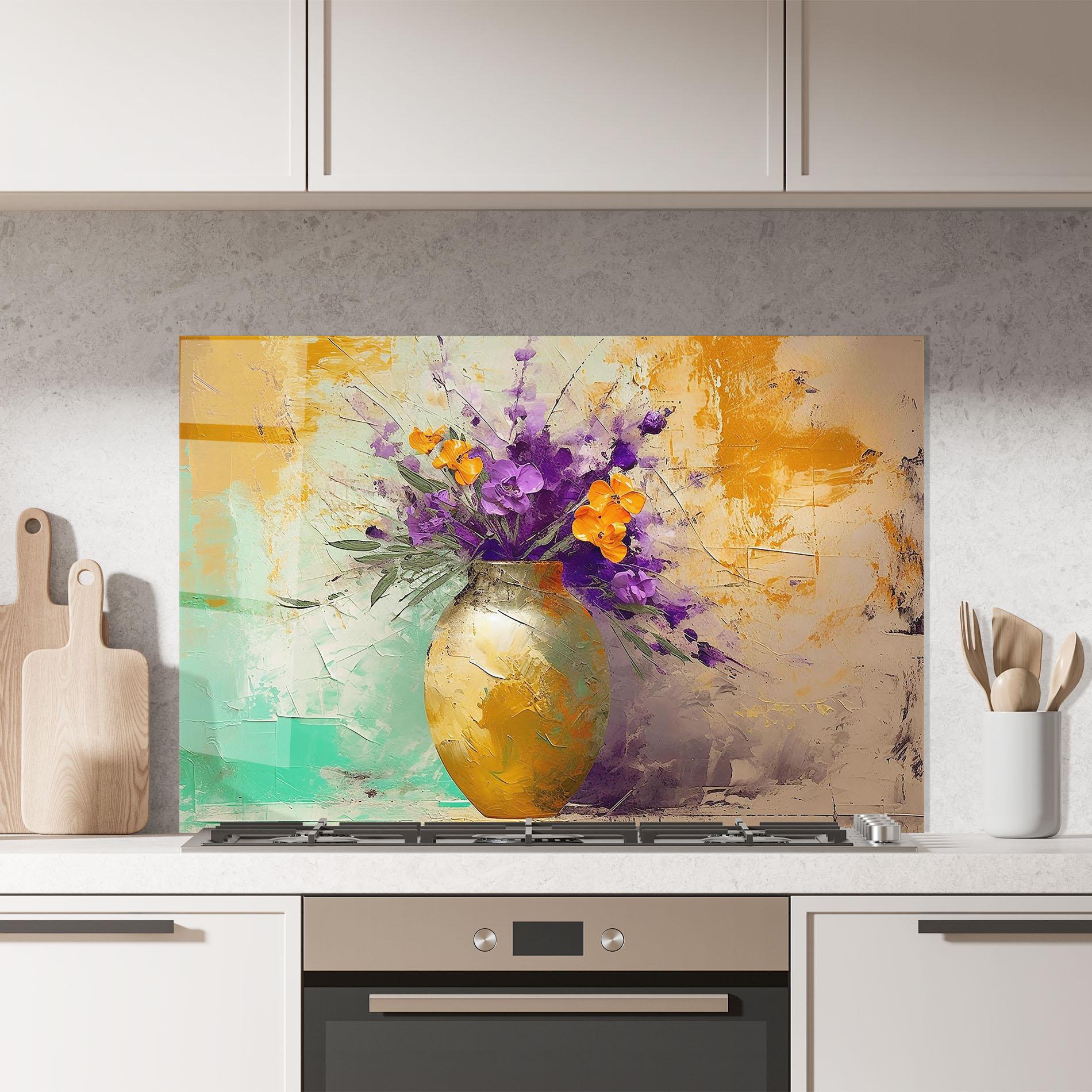 Стъклен панел за кухня Purple Orange Plant Vase mockup 7