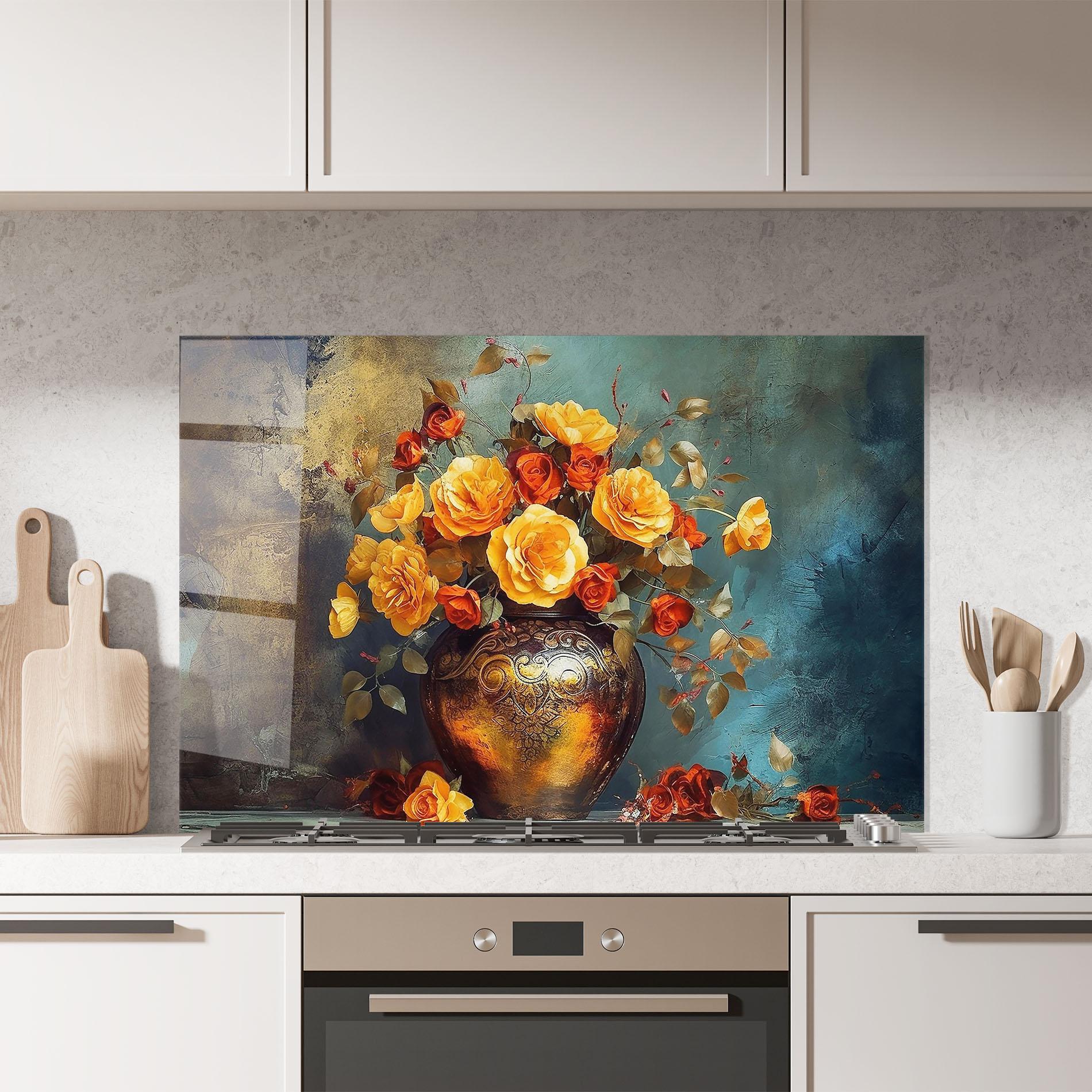 Стъклен панел за кухня Red Orange Flower Vase mockup 7