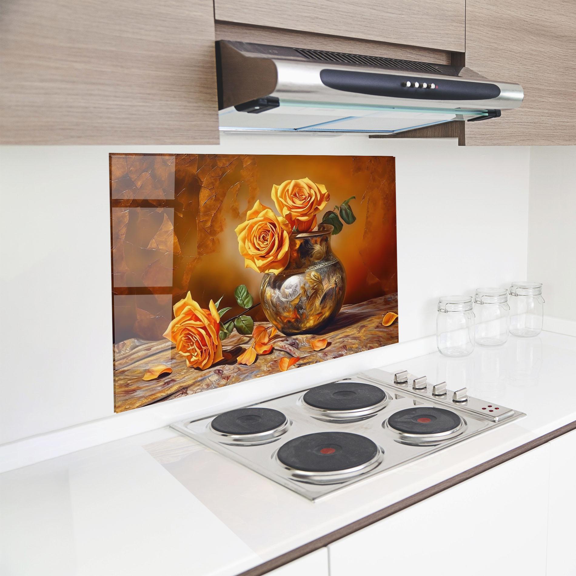 Стъклен панел за кухня Orange Roses Vase mockup 8
