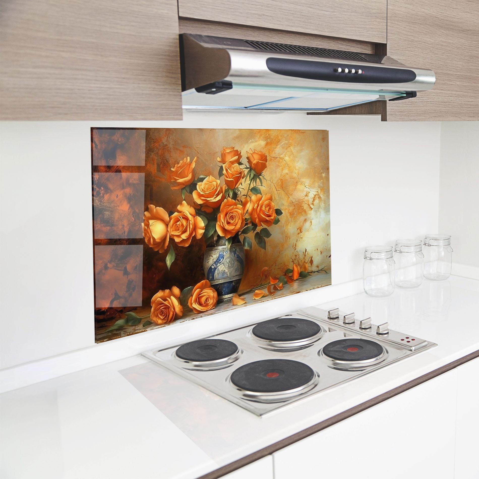 Стъклен панел за кухня Pretty Orange Rose Vase mockup 8