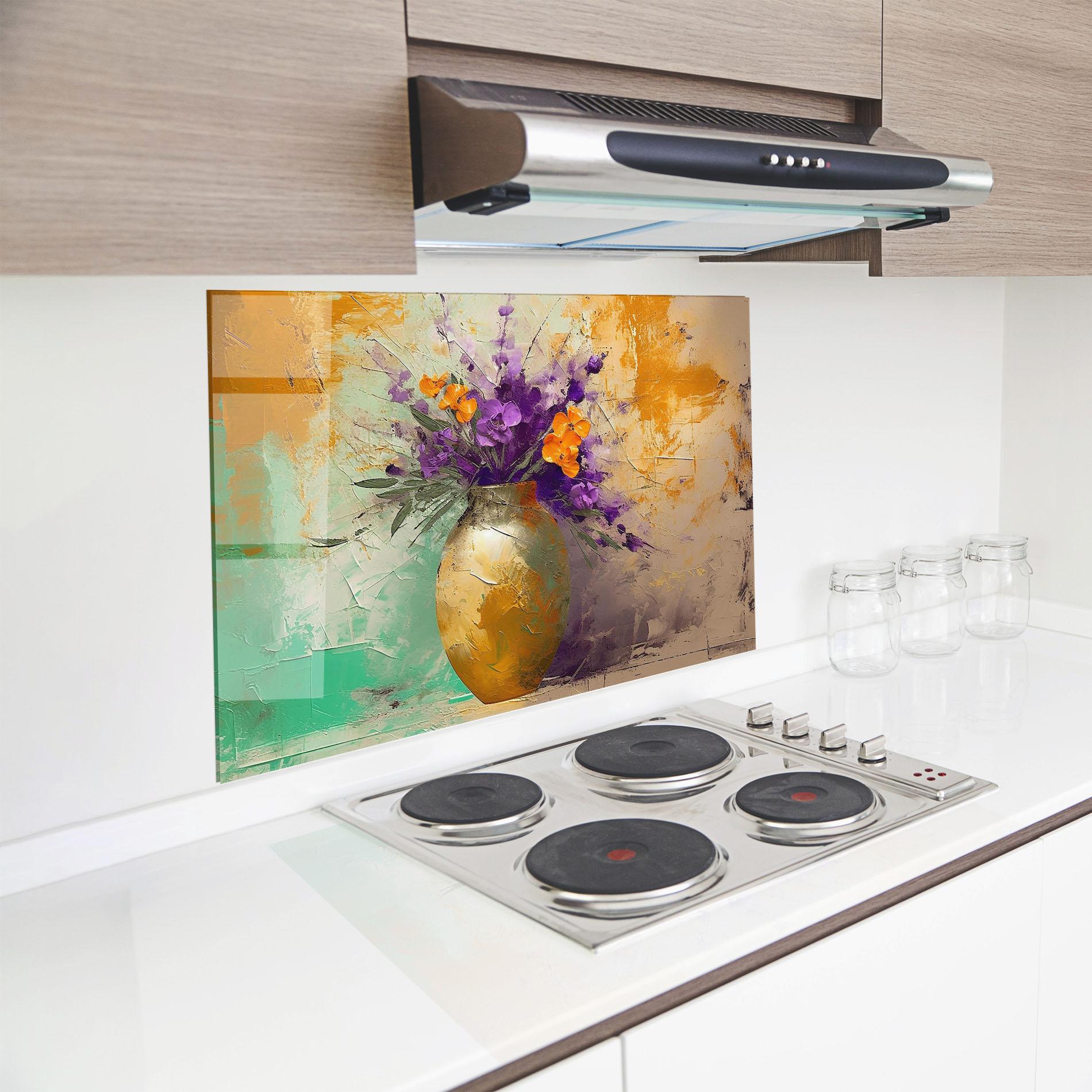 Стъклен панел за кухня Purple Orange Plant Vase mockup 8