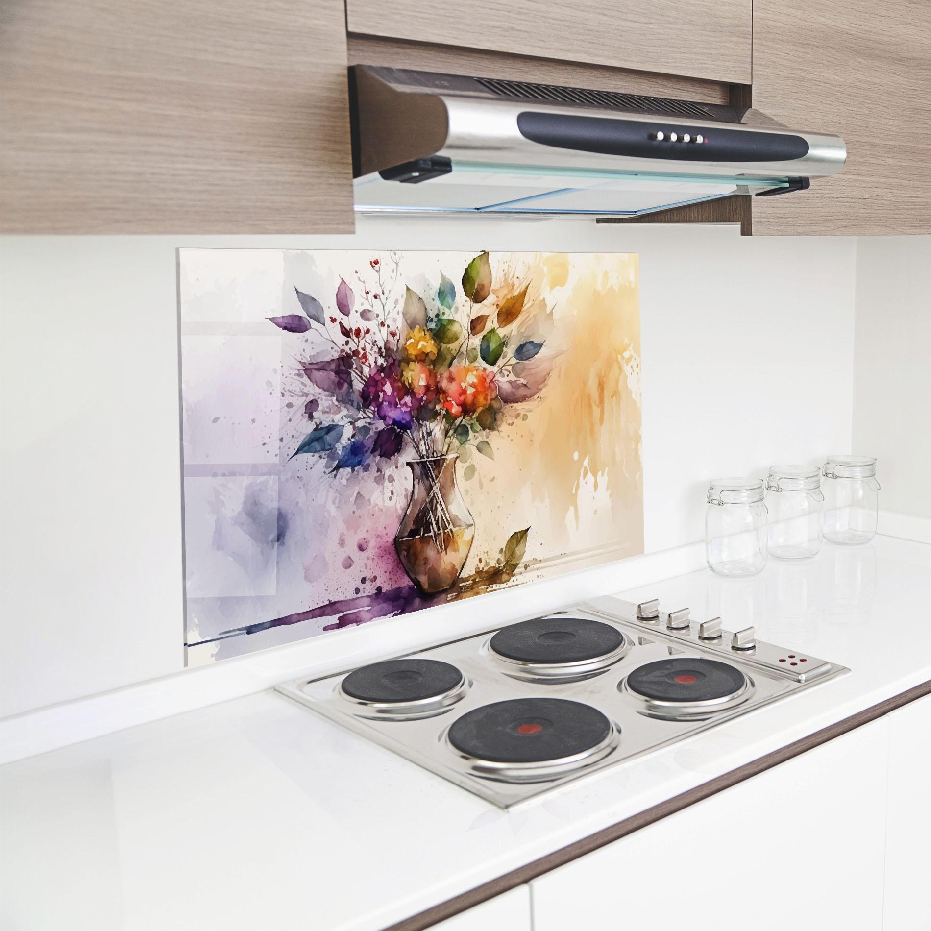 Стъклен панел за кухня Purple Orange Vase mockup 8