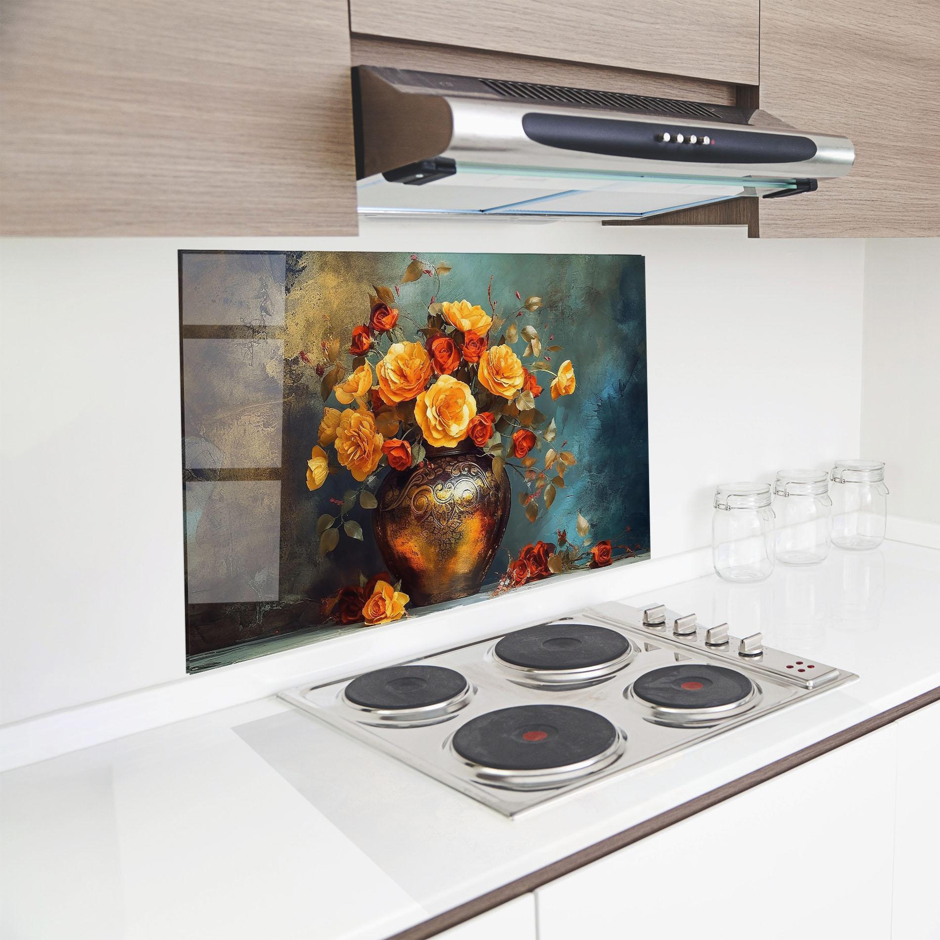 Стъклен панел за кухня Red Orange Flower Vase mockup 8