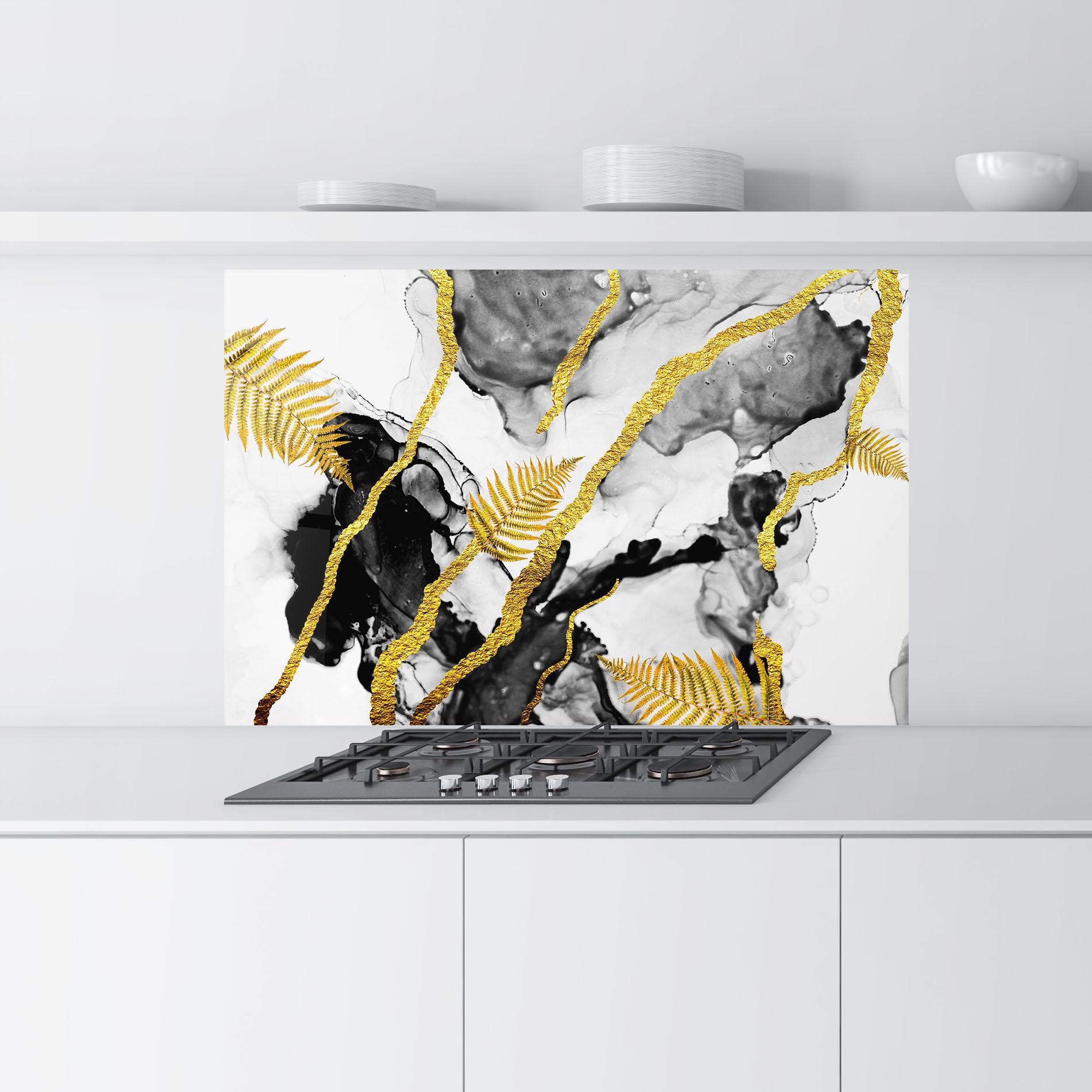 Стъклен панел за кухня Abstract Golden Leaves mockup 9