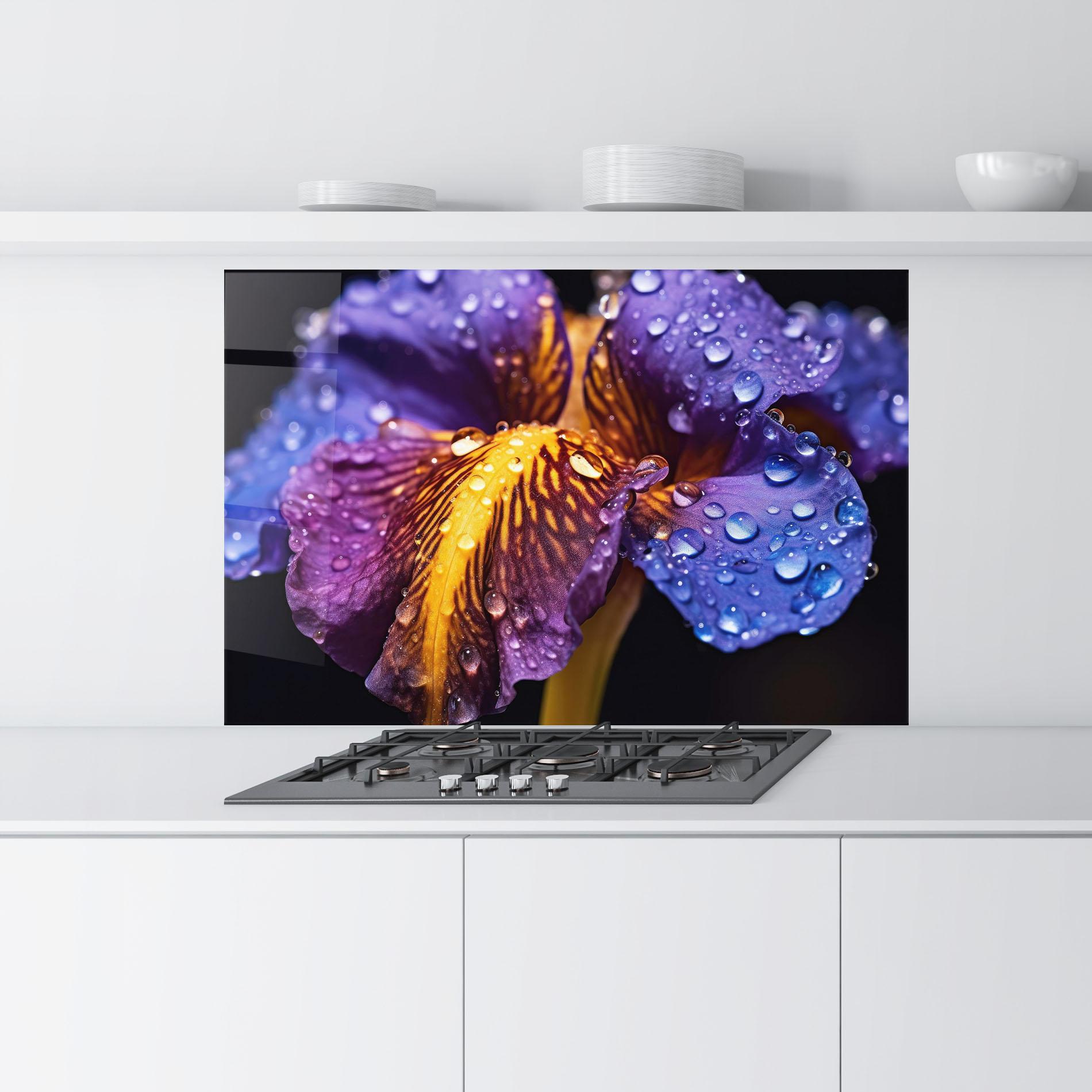 Стъклен панел за кухня Close Up Iris After Rain mockup 9