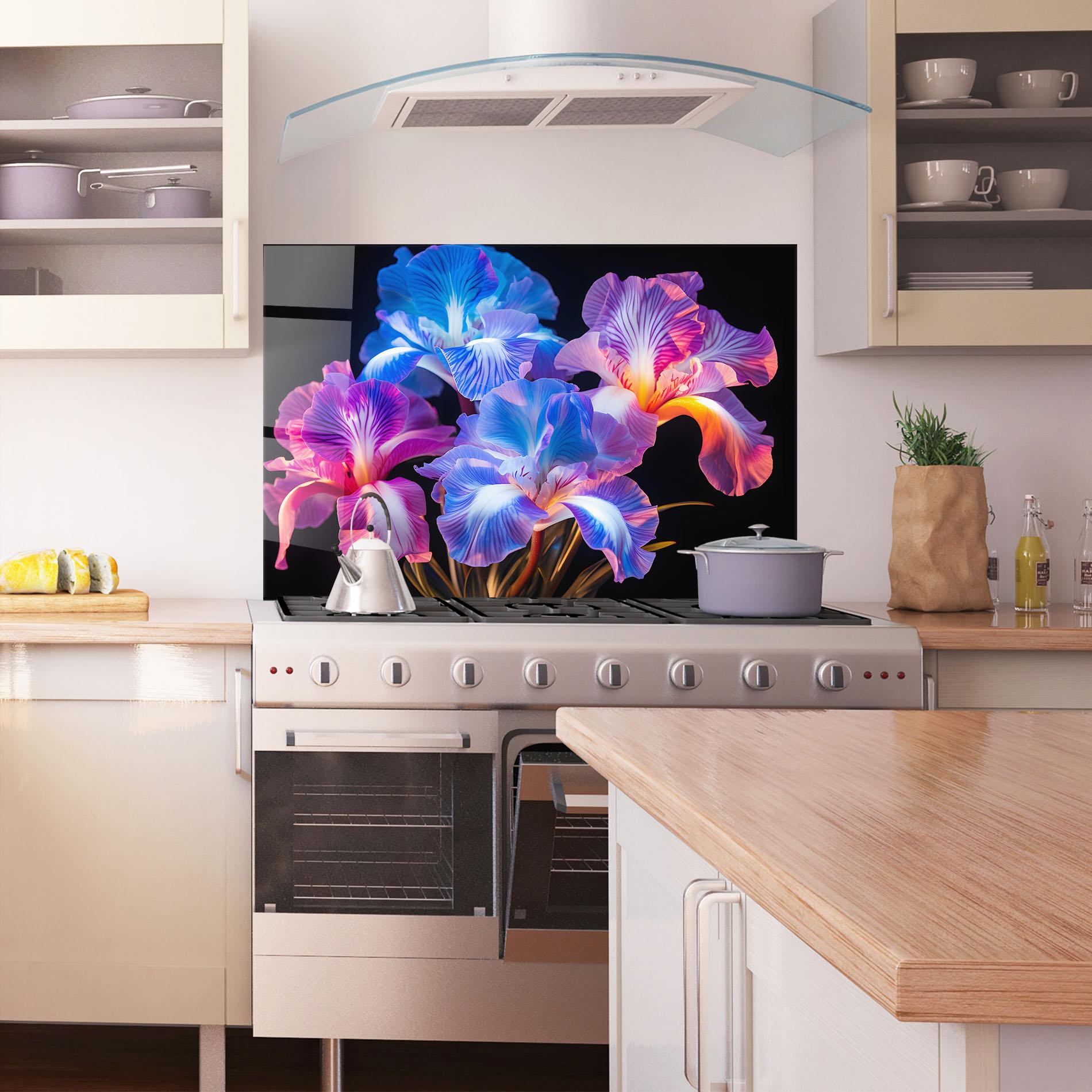 Стъклен панел за кухня Blue Light Iris mockup 1