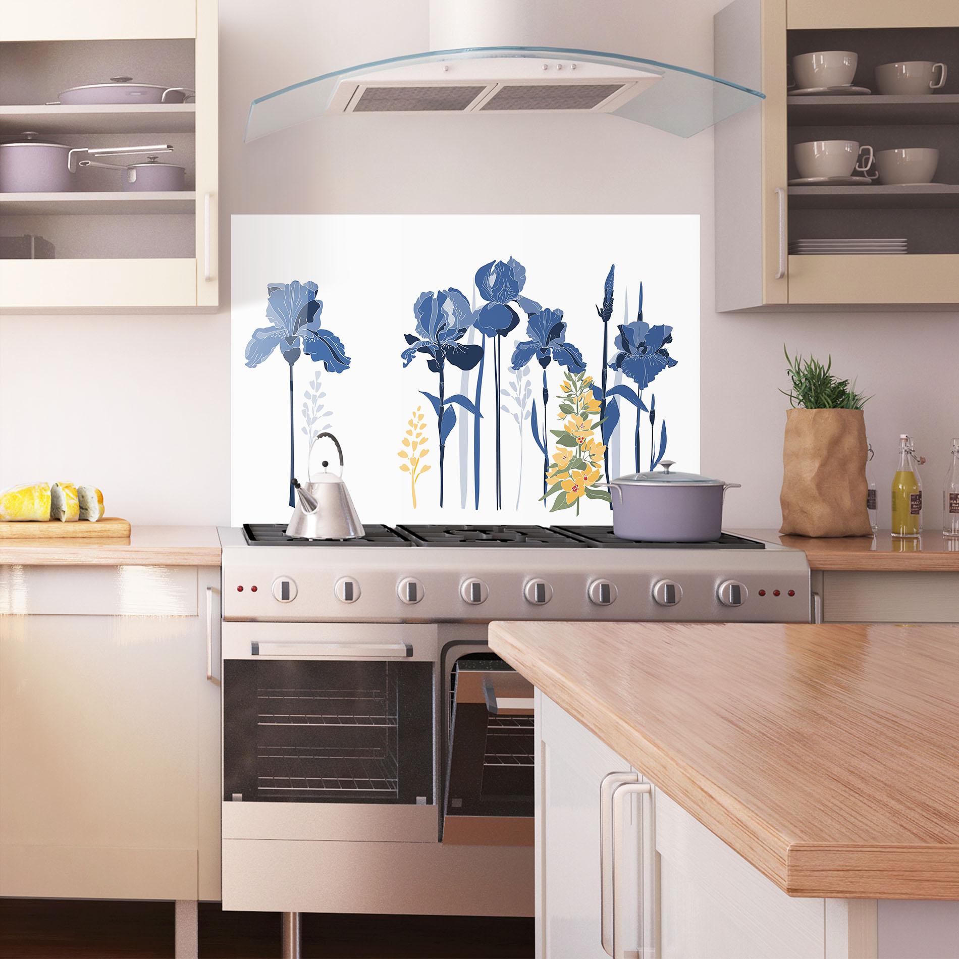 Стъклен панел за кухня Iris Blue Art mockup 1