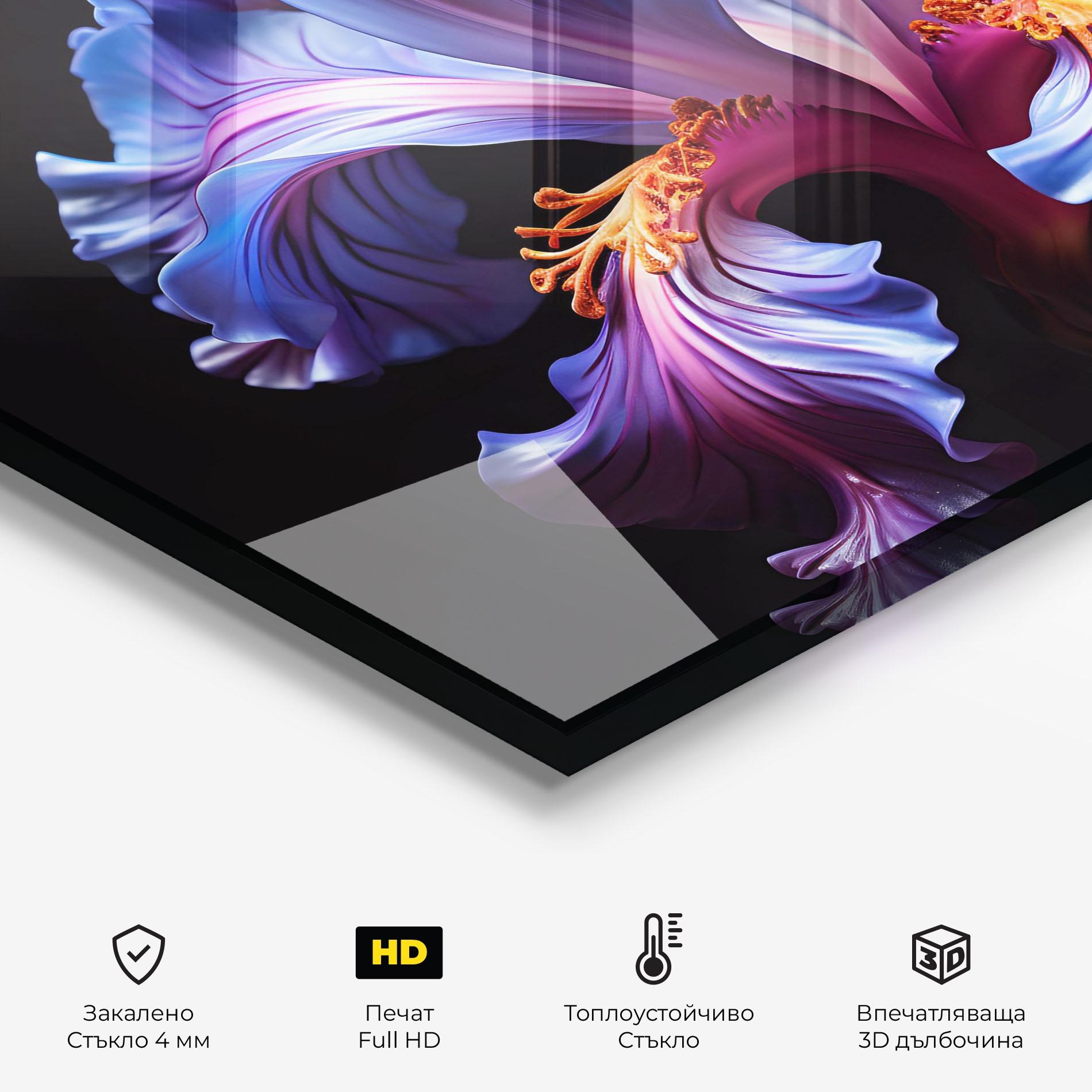 Стъклен панел за кухня Beautiful Iris On Black mockup 2